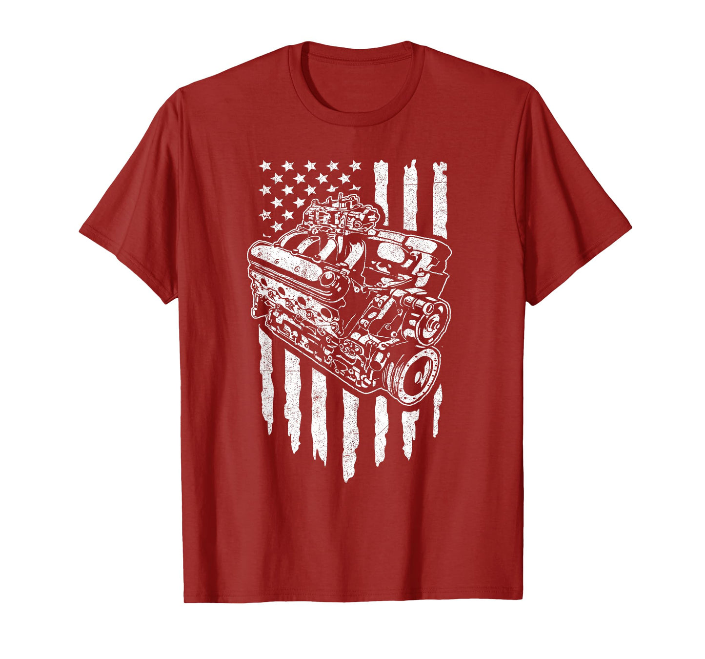 American Flag Muscle Car Motor Hot Rod Engine Racing T-Shirt