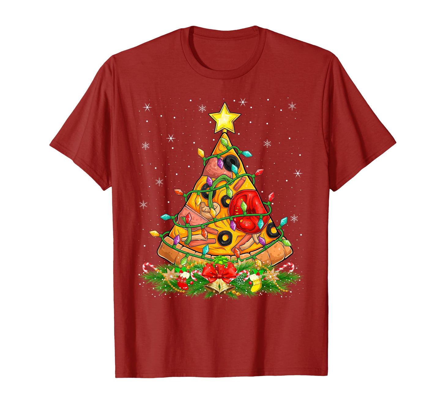 Pizza Christmas Tree Lights Funny Fast Food Pizza Lover Xmas T-Shirt