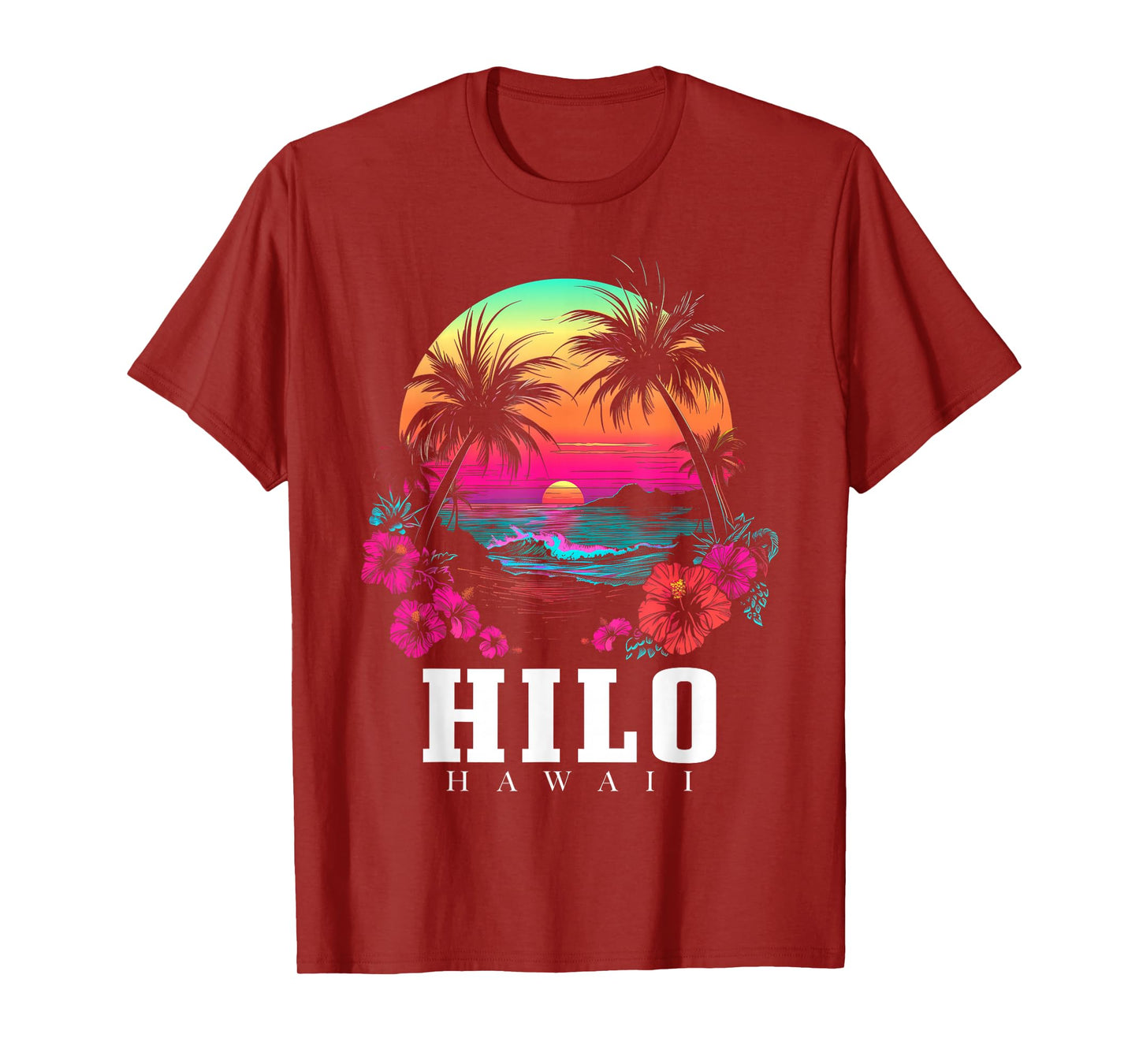 Hilo Hawaii Hawaiian Hibiscus Flowers Surfer Souvenir T-Shirt