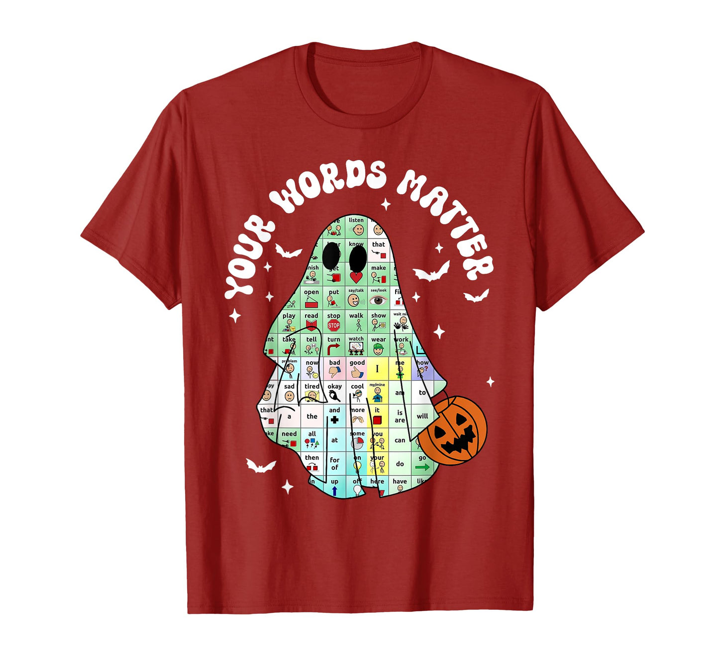 Your Words Matter Pumpkin Ghost SLP Speech Therapy Halloween T-Shirt
