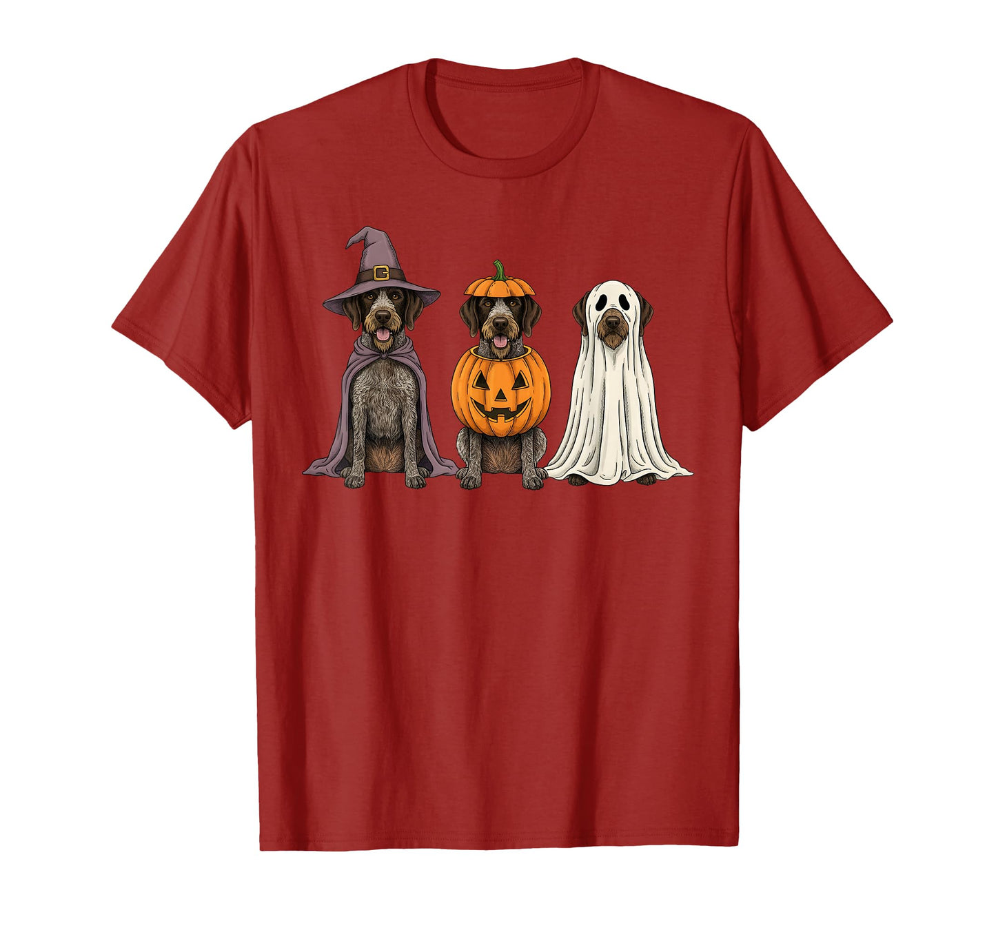 Spooky Ghost German Wirehaired Pointer Pumpkin Halloween T-Shirt