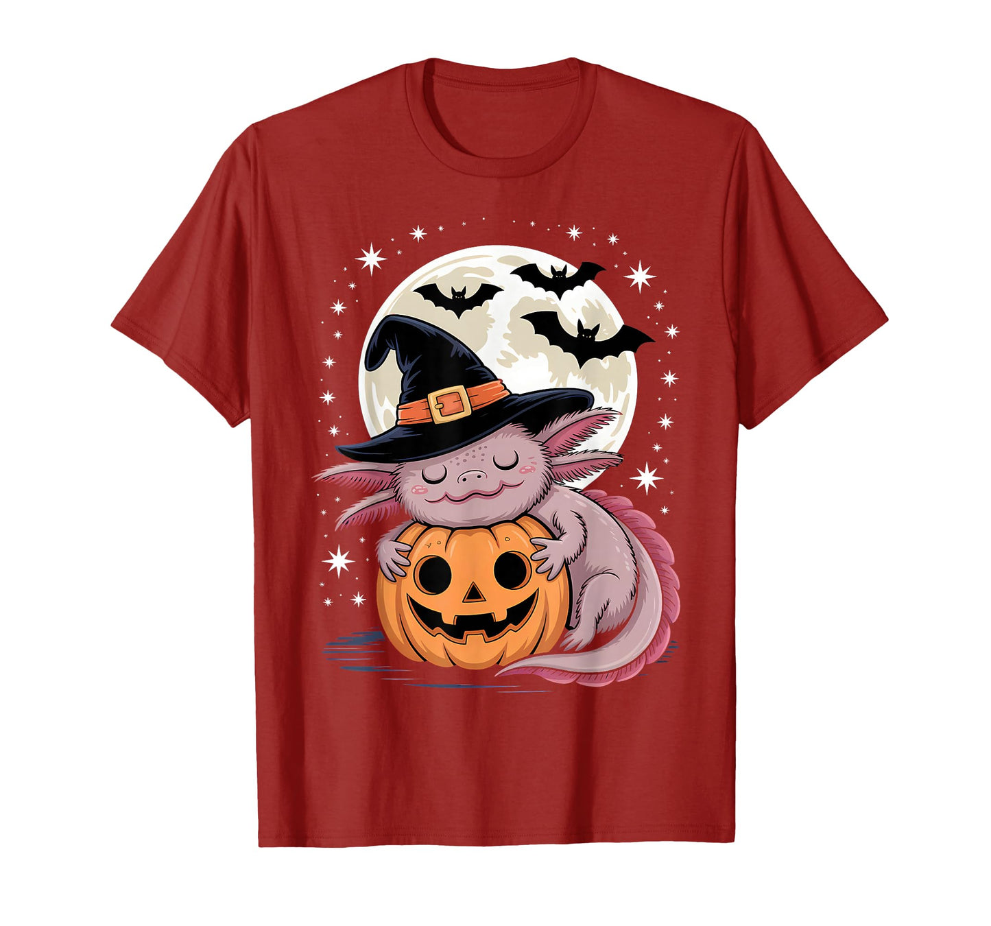 Halloween Axolotl Witch Hat Pumpkin Spooky T-Shirt