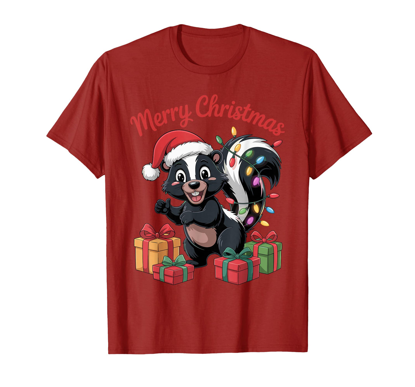 Skunk Santa Hat Christmas Design Funny Animal Lovers Holiday T-Shirt