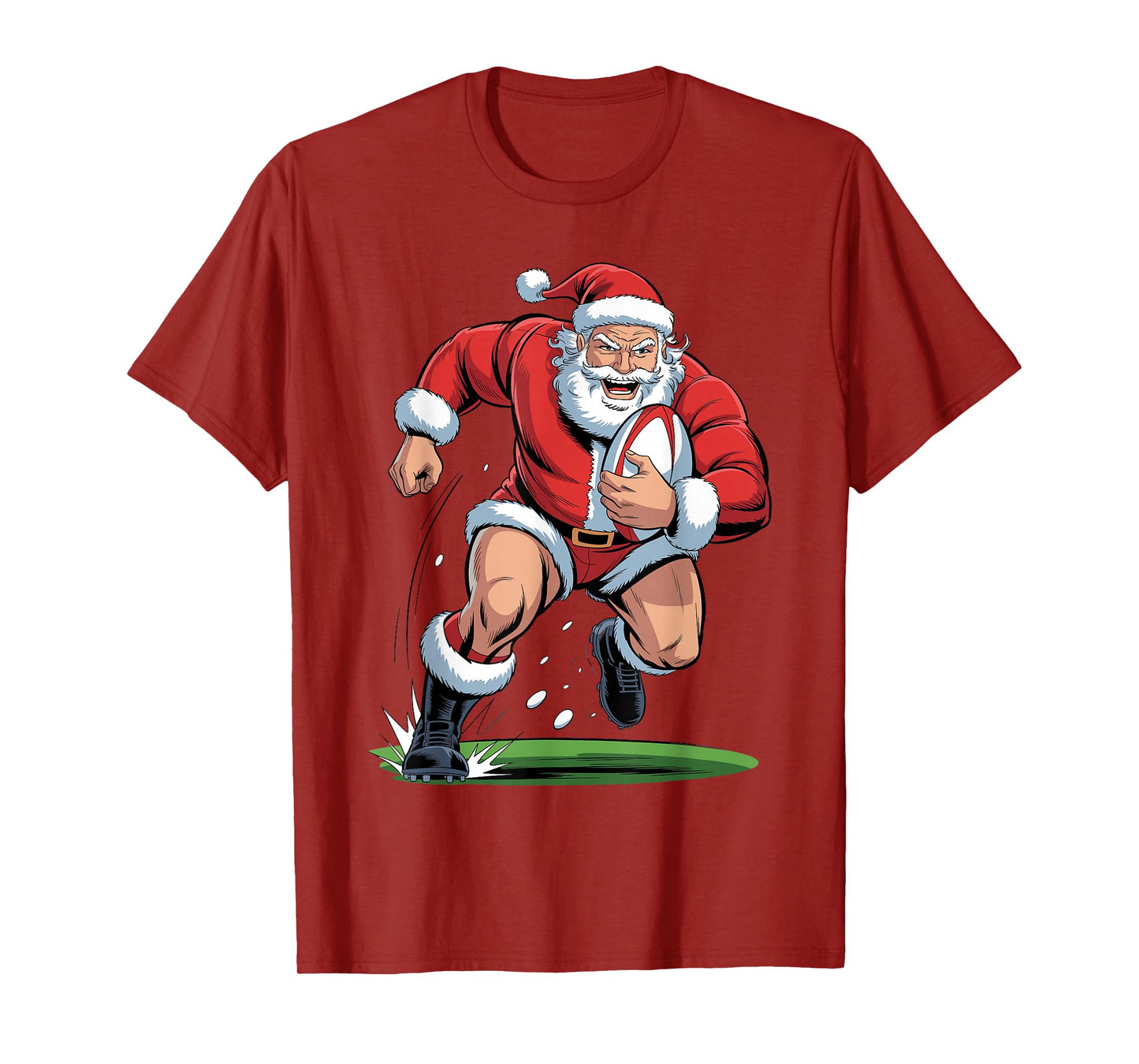 Santa Playing Rugby Funny Sports Christmas Holiday Xmas T-Shirt