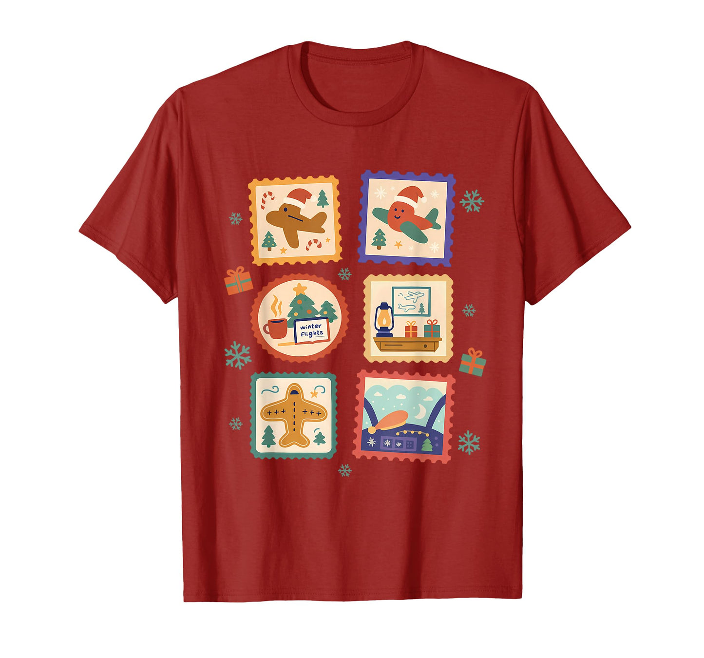 Pilot Aviation Airplane Xmas Vibes Merry Christmas Stamps T-Shirt