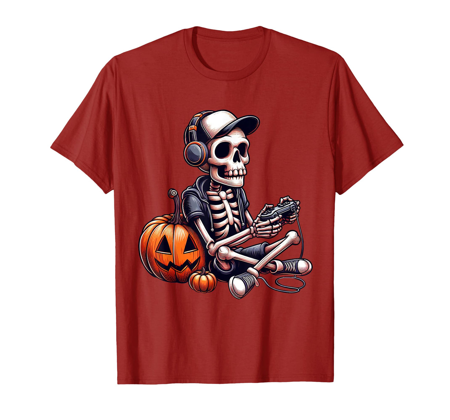 Funny Skeleton Playing Video Game Halloween Shirt Boys Gamer T-Shirt