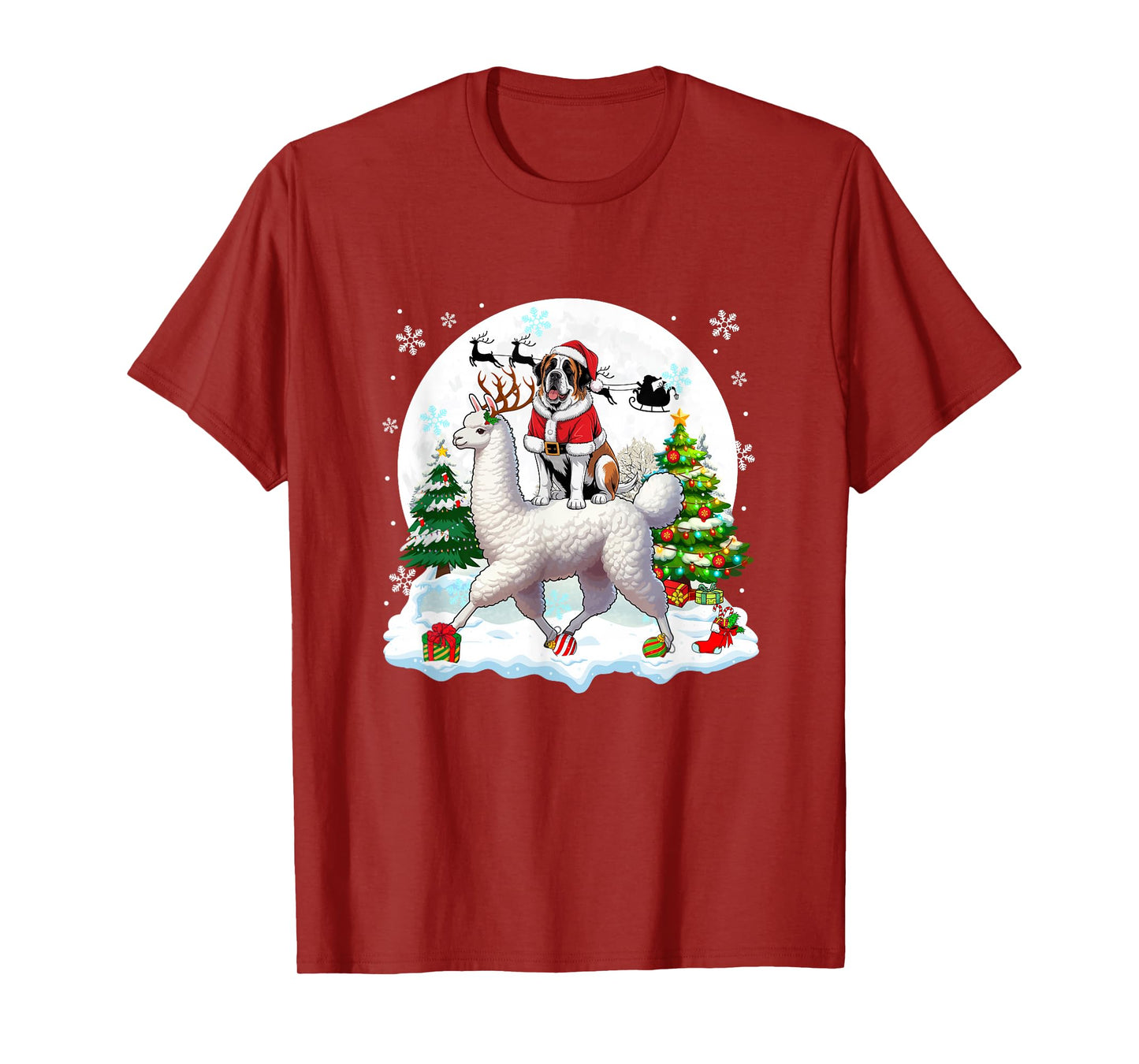 Santa St. Bernard Riding Llama Reindeer Christmas Owner Kids T-Shirt