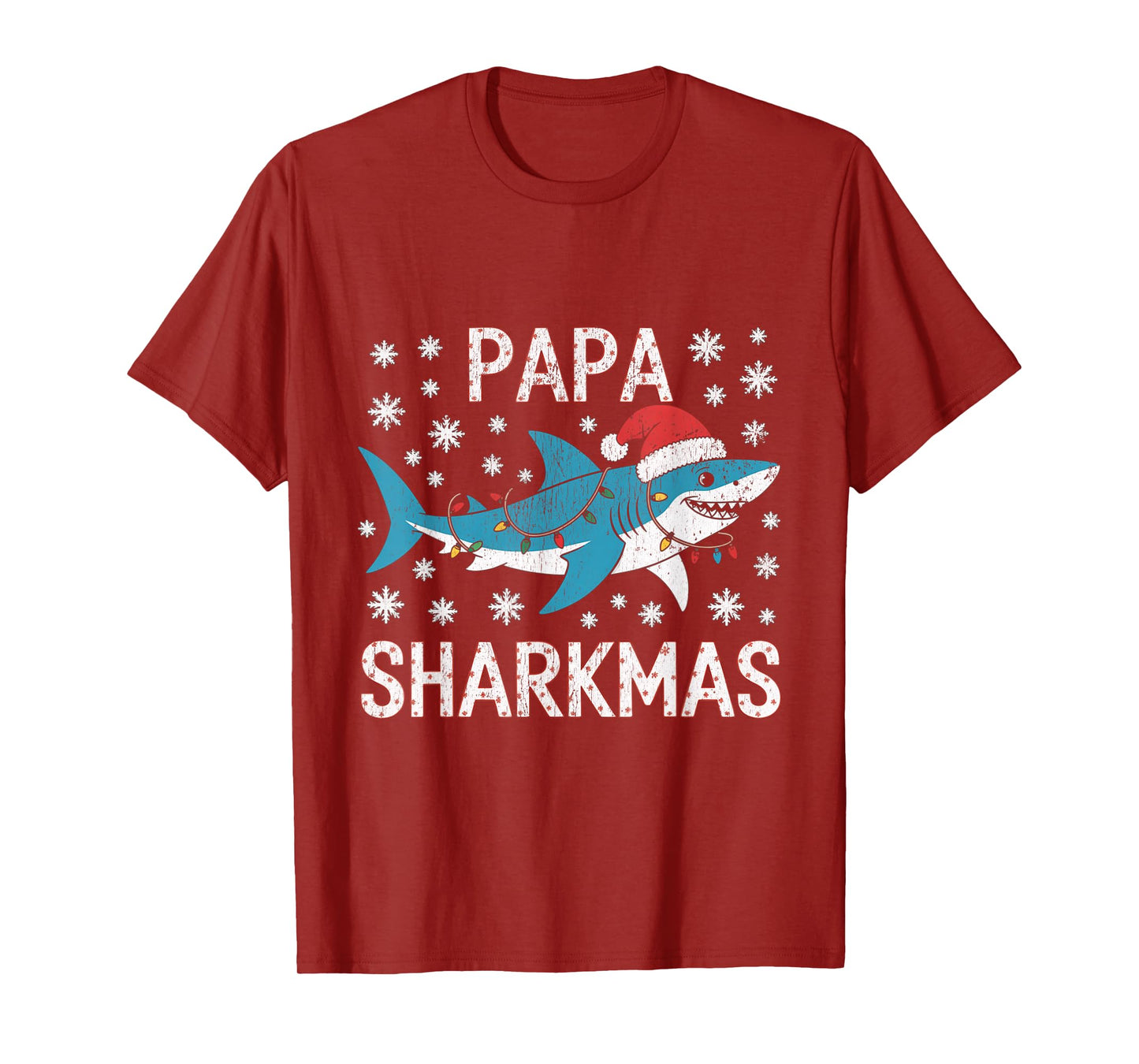Papa Sharkmas Funny Shark Santa Hat Ugly Christmas Sweater T-Shirt
