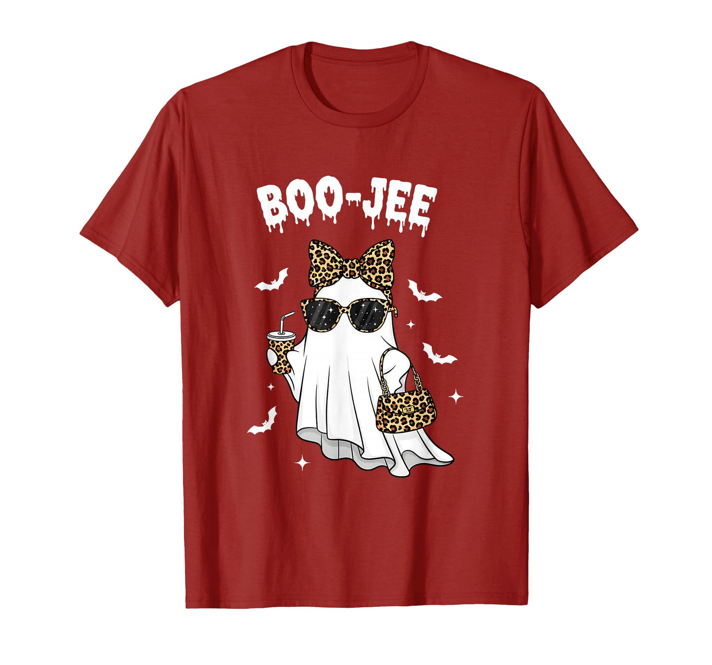 Coquette Leopard Ghost Coffee Boo JEE Halloween Boujee Ghost T-Shirt