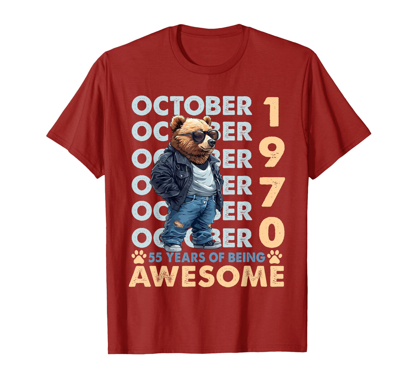 55th Birthday Bear Legends October 1970 55 Years Old Mens T-Shirt