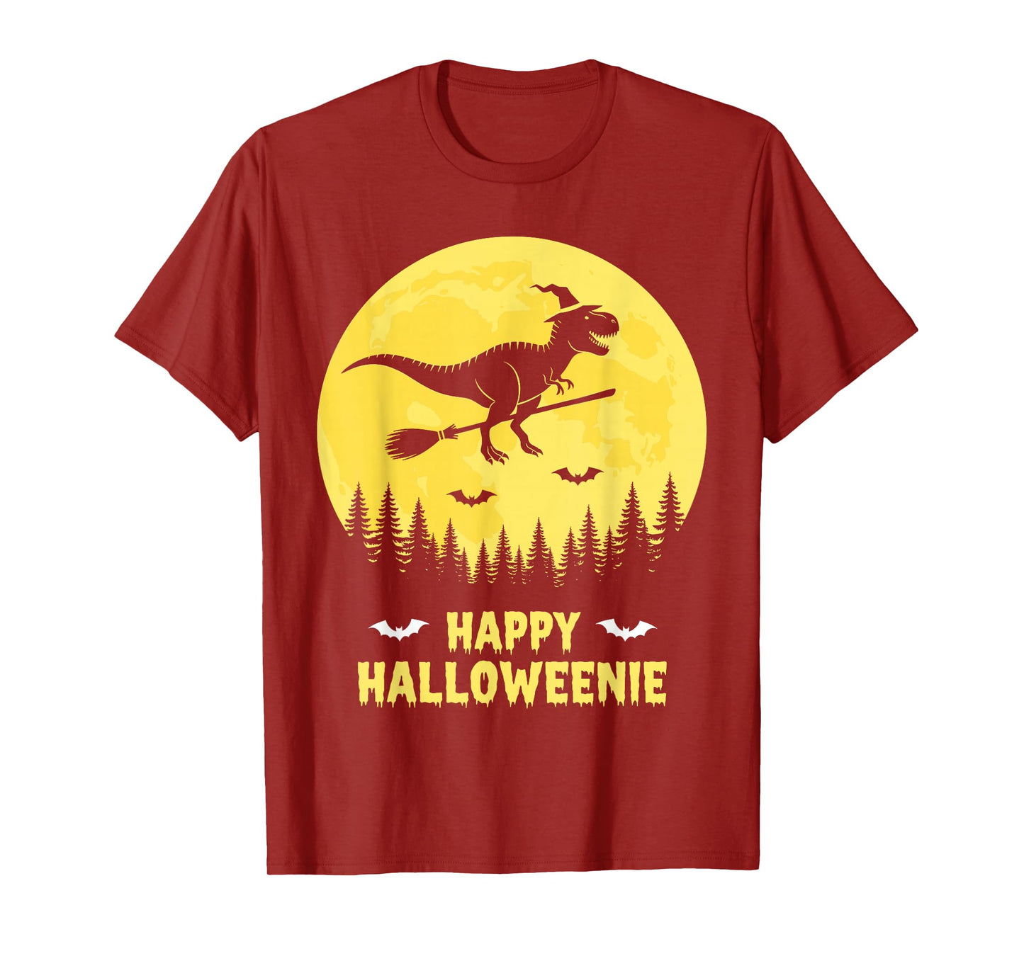 Happy Halloweenie Funny Dinosaur T Rex Flying Witch T-Shirt