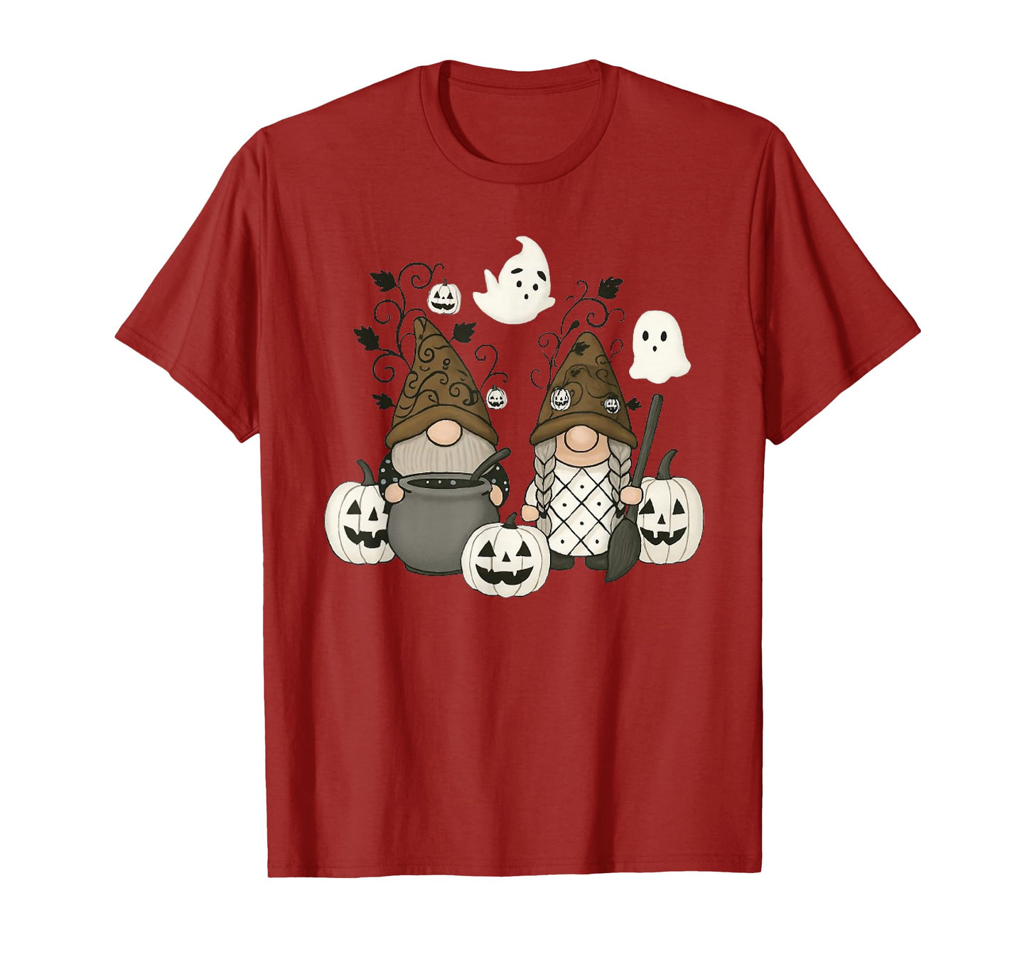 Funny Gnome Halloween with Pumpkin Ghost Leopard Design T-Shirt