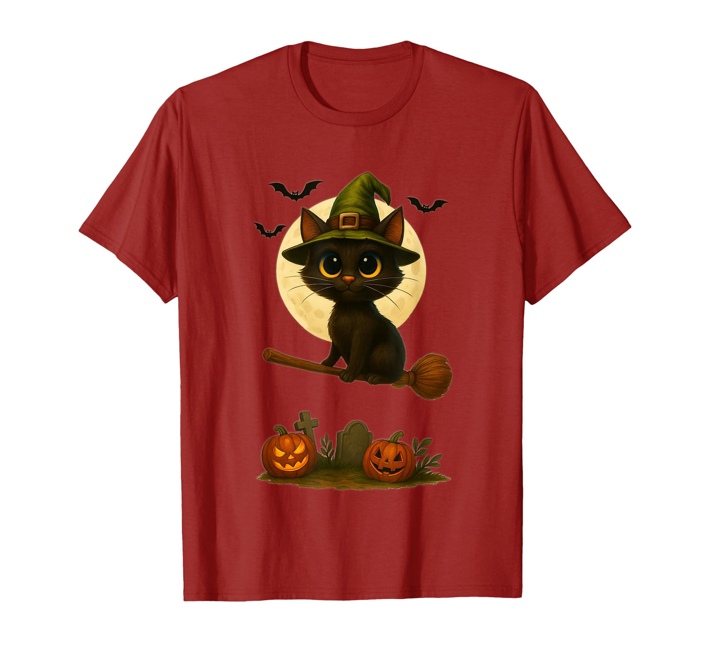Vintage Cute Witch Black Cat Pumpkin Funny Halloween T-Shirt