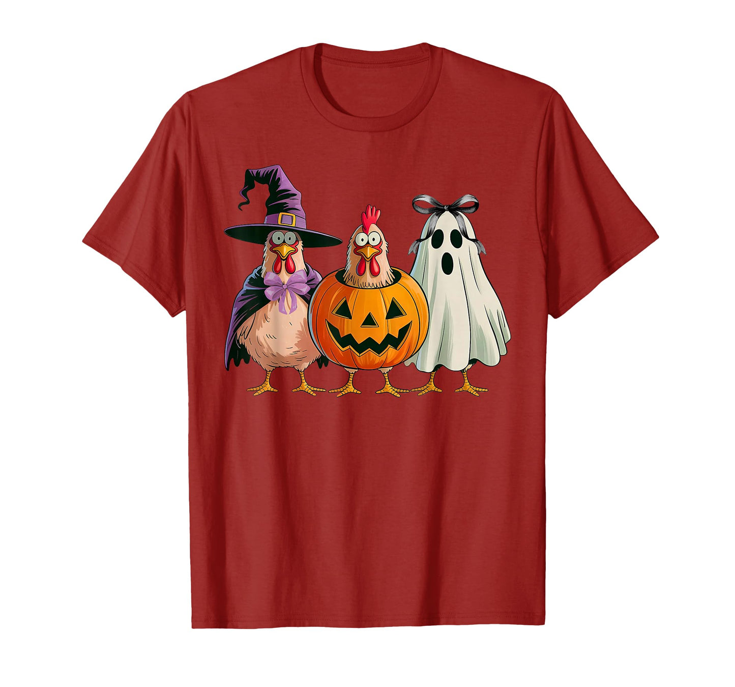 Funny Chicken Halloween Witch Pumpkin Ghost Trio T-Shirt
