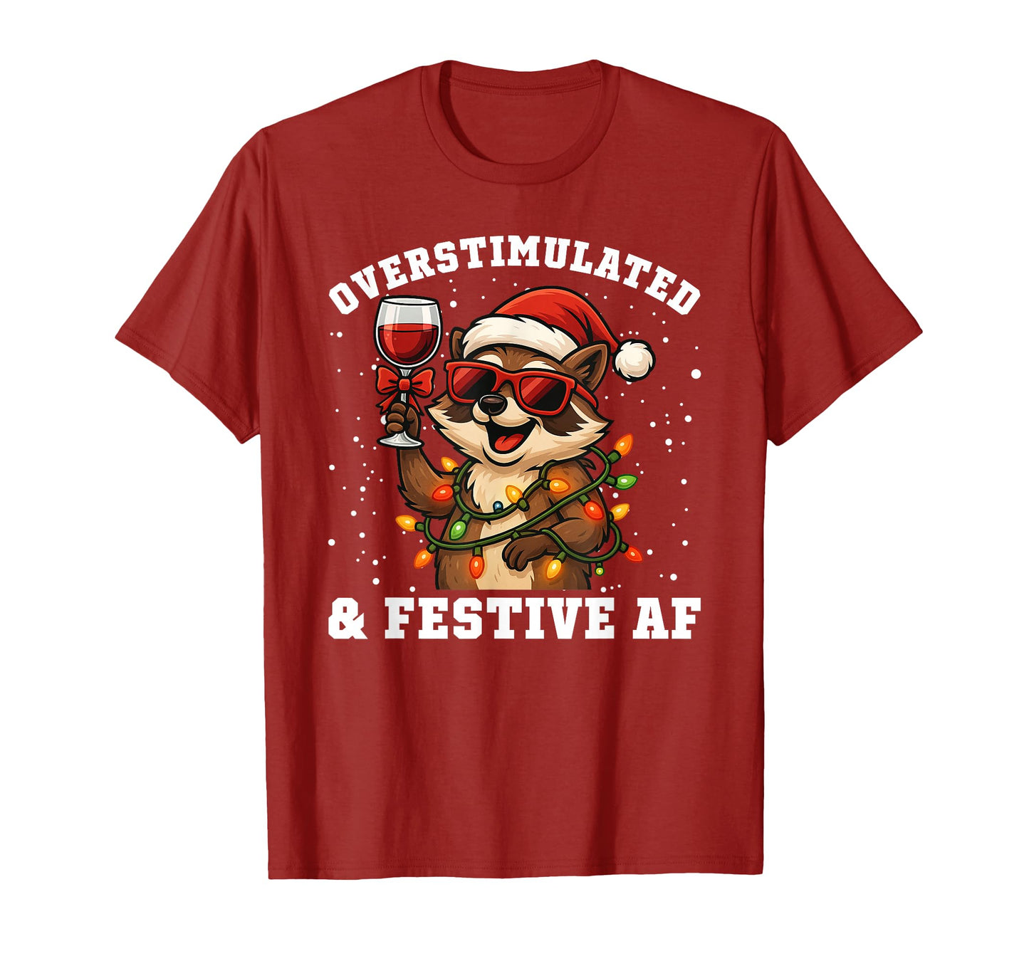 Overstimulated & Festive AF Funny Raccoon Christmas Martini T-Shirt