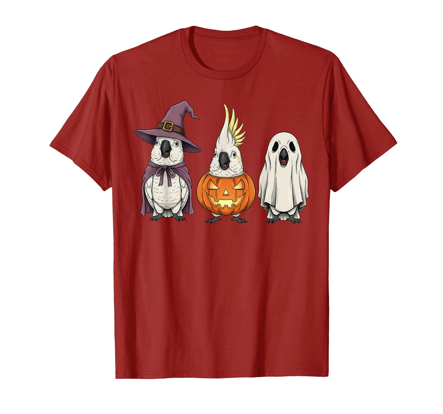 Spooky Ghost White Cockatoo Parrot Lover Pumpkin Halloween T-Shirt