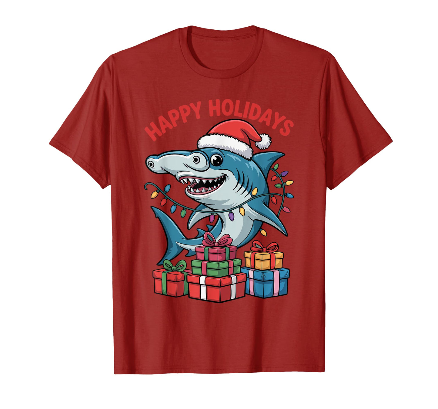 Funny Hammerhead Shark Santa Hat Ugly Christmas Pajamas T-Shirt