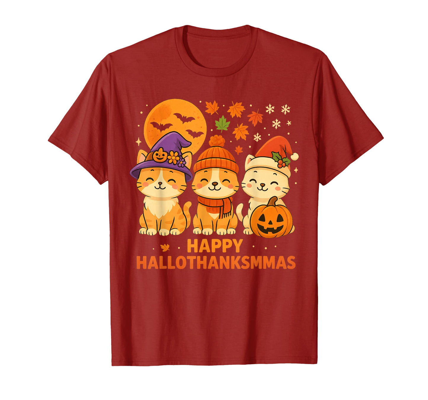 Halloween Thanksgiving Christmas Happy HalloThanksMas Cats T-Shirt