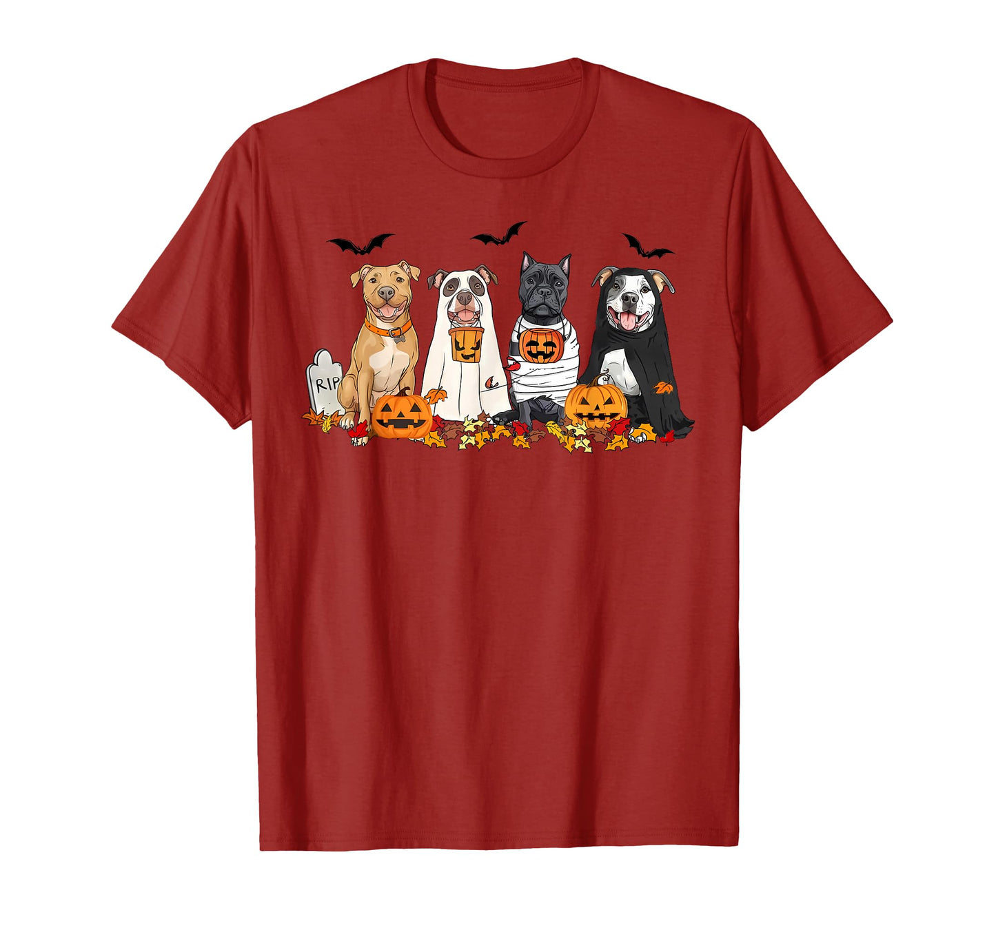Pit Bull Dogs Ghost Witch Mummy Halloween Pumpkins Spooky T-Shirt
