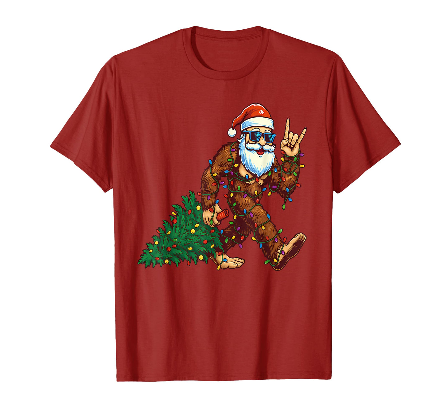 Santa Bigfoot Christmas Tree Xmas Funny Christmas Men Women T-Shirt
