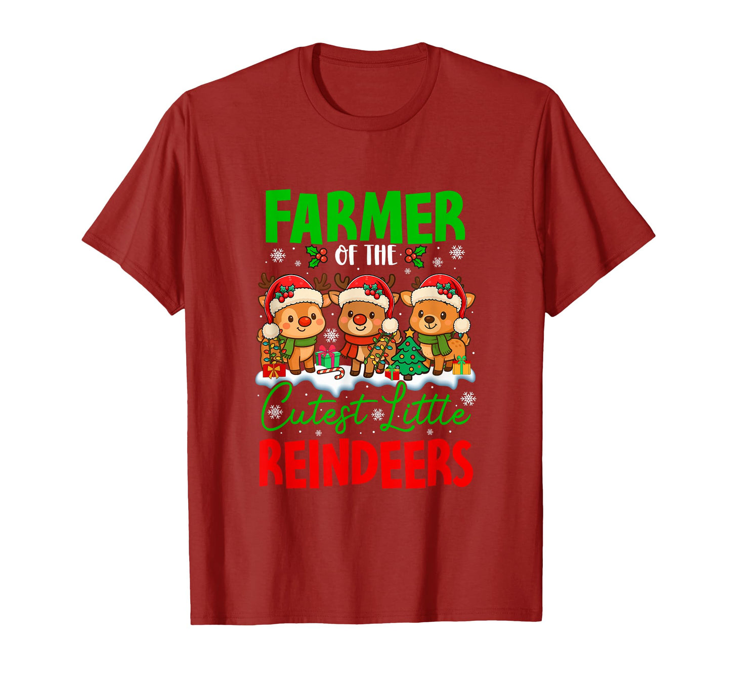 Farmer of Cutest Reindeers Xmas Three Santa Reindeers T-Shirt