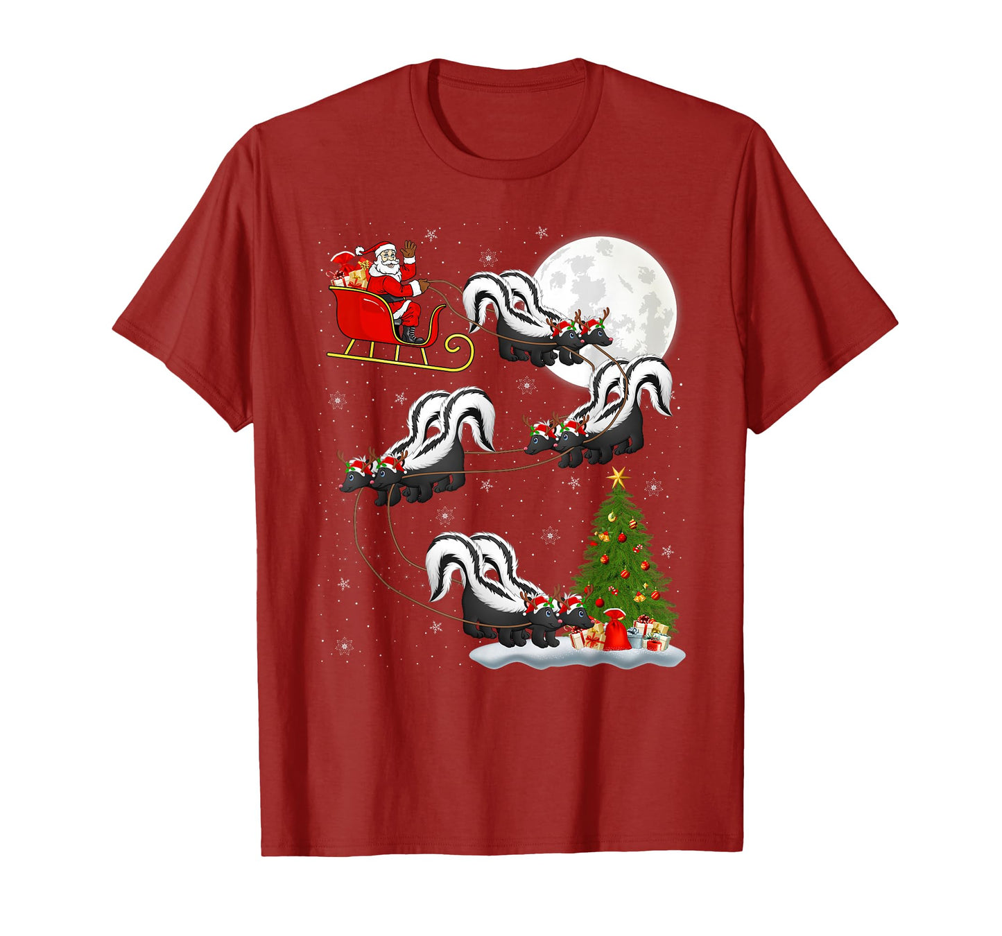 Skunk Santa Sleigh Flying Funny Magical Christmas T-Shirt