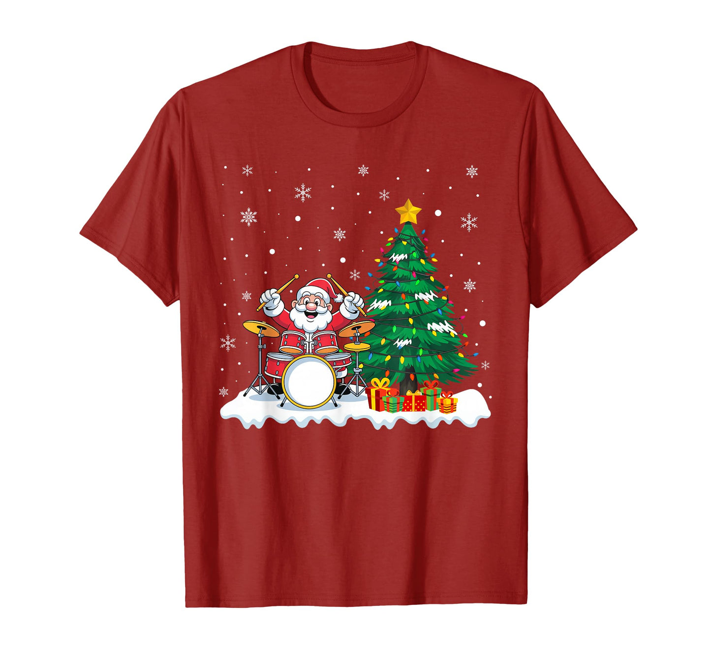 Drummer Santa Playing Drums Christmas Music Lover Boys Girls T-Shirt