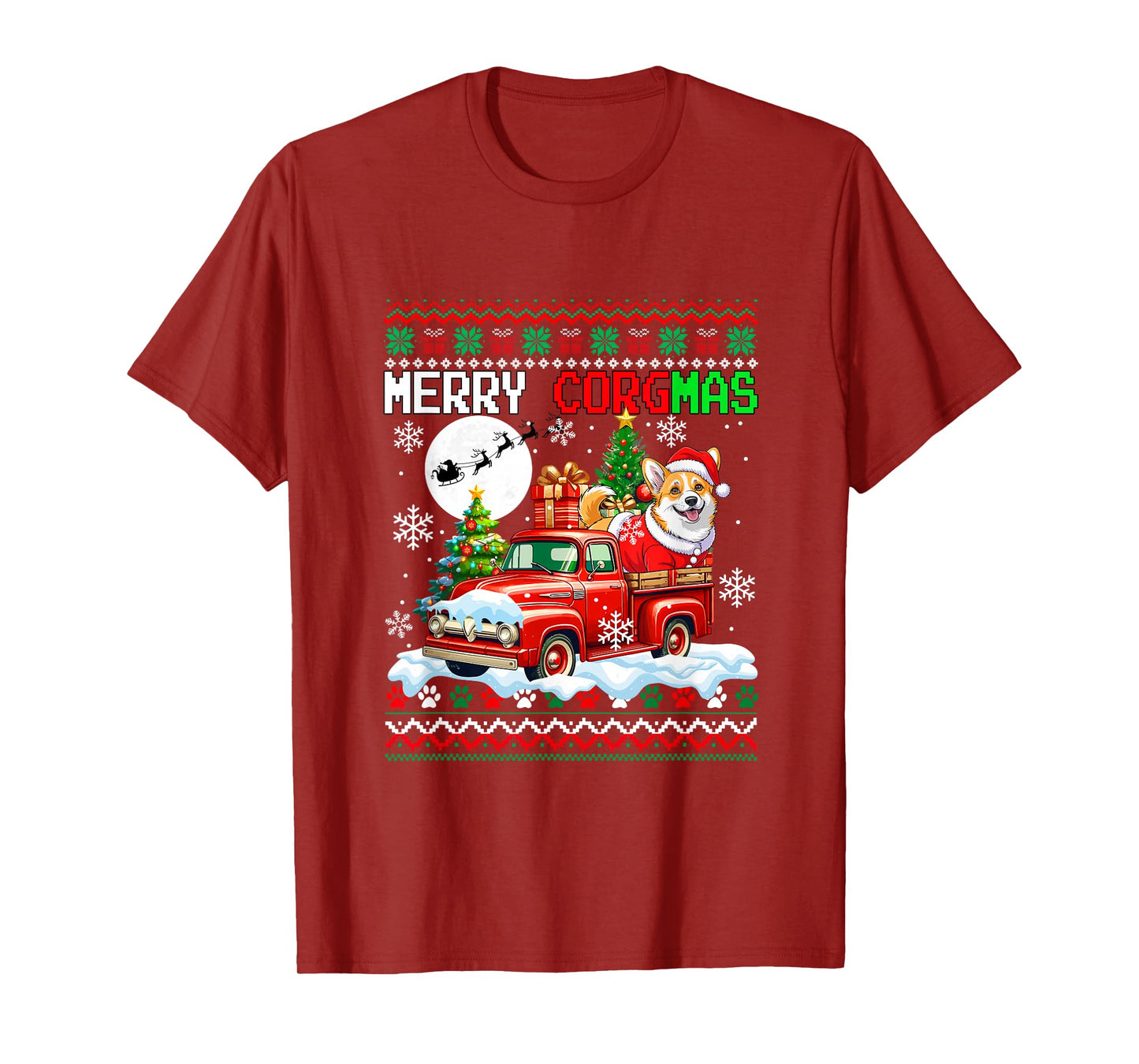 Merry Christmas Sweater Santa Corgi On Pickup Truck T-Shirt