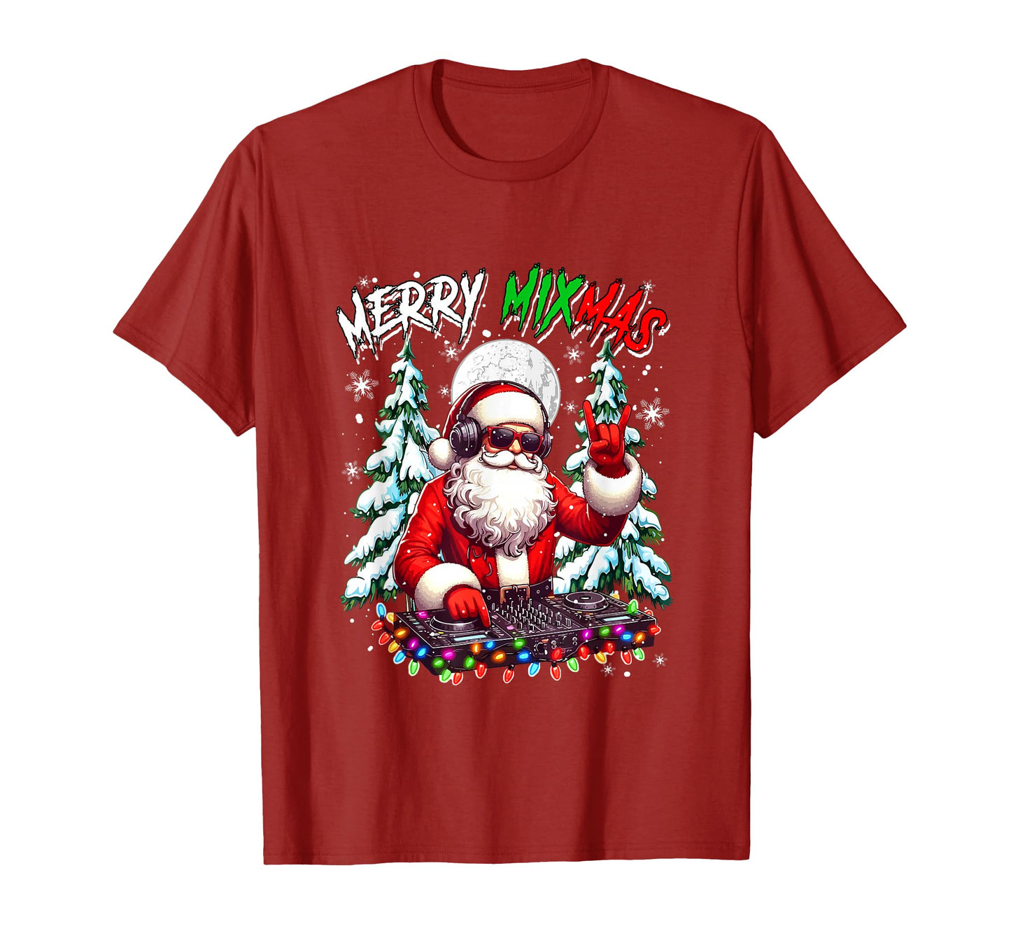 Merry Christmas Funny Santa DJ Sunglasses Mixing Musical T-Shirt