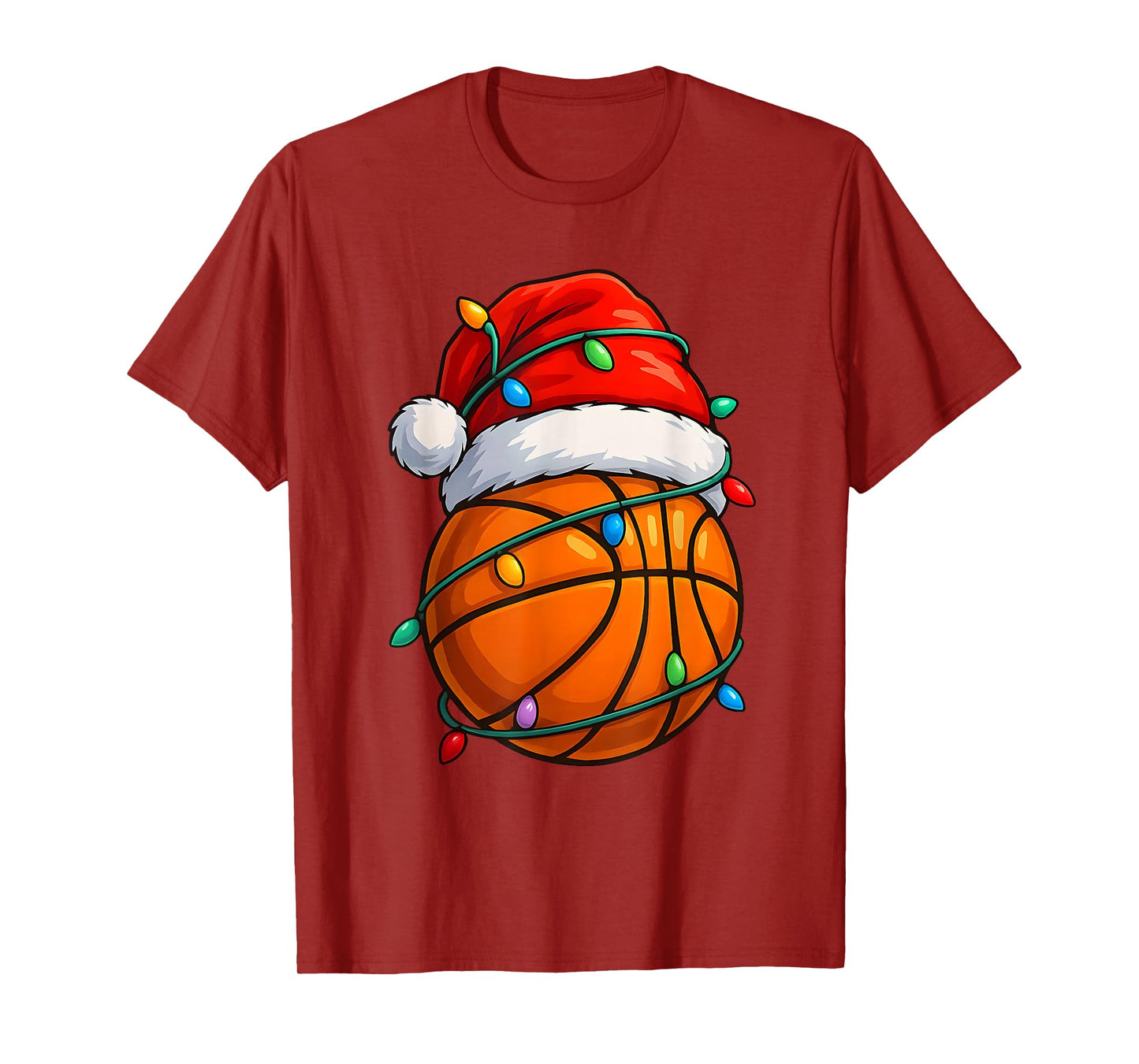 Christmas Basketball Santa Hat Lights Colorful Funny Player T-Shirt