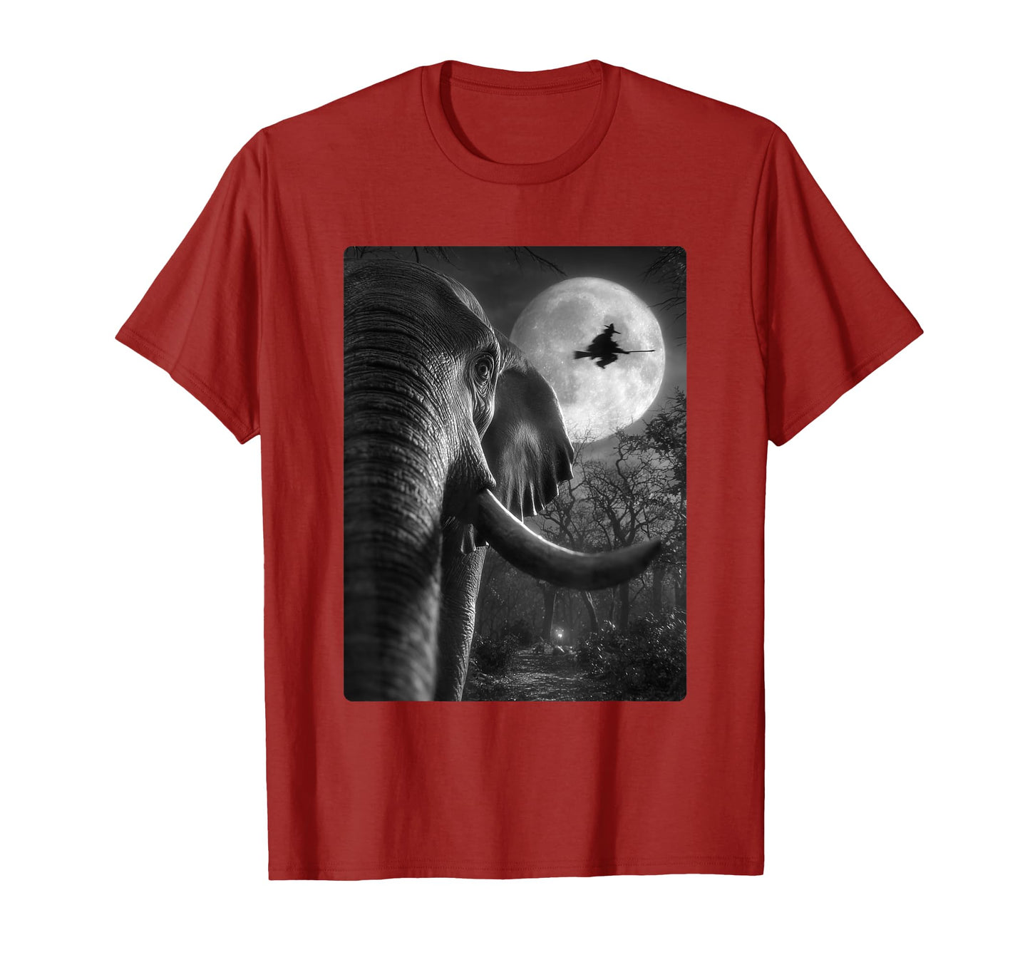 Funny Elephant Selfie Full Moon Flying Witch Halloween Dog T-Shirt