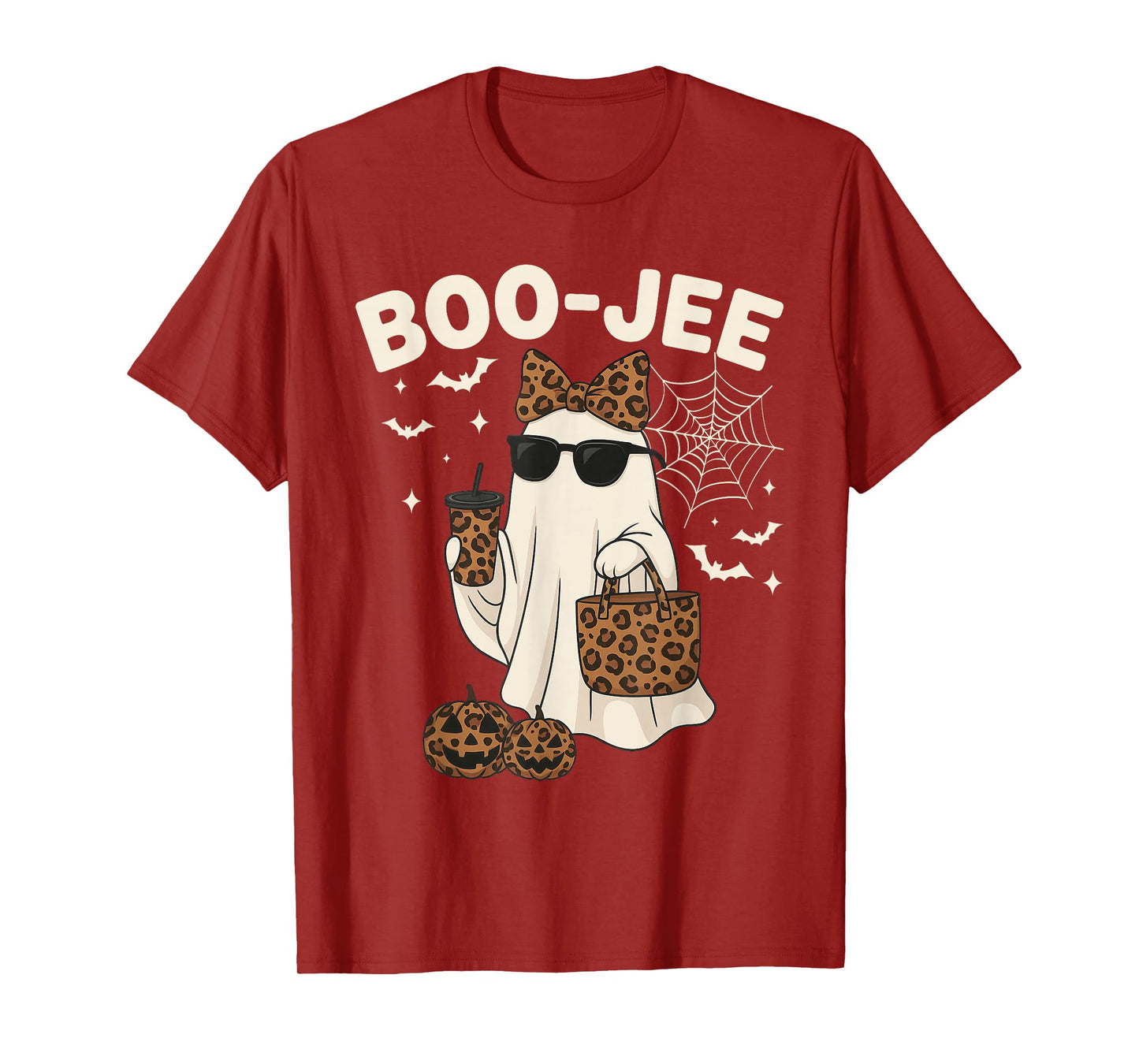Coquette Leopard Ghost Coffee Boo JEE Halloween Boujee Ghost T-Shirt