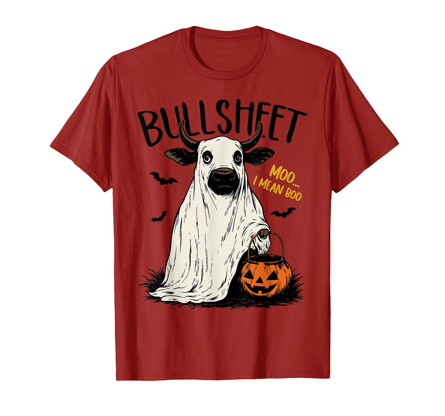 Bullsheet Moo I Mean Boo Scottish Highland Cow Halloween T-Shirt