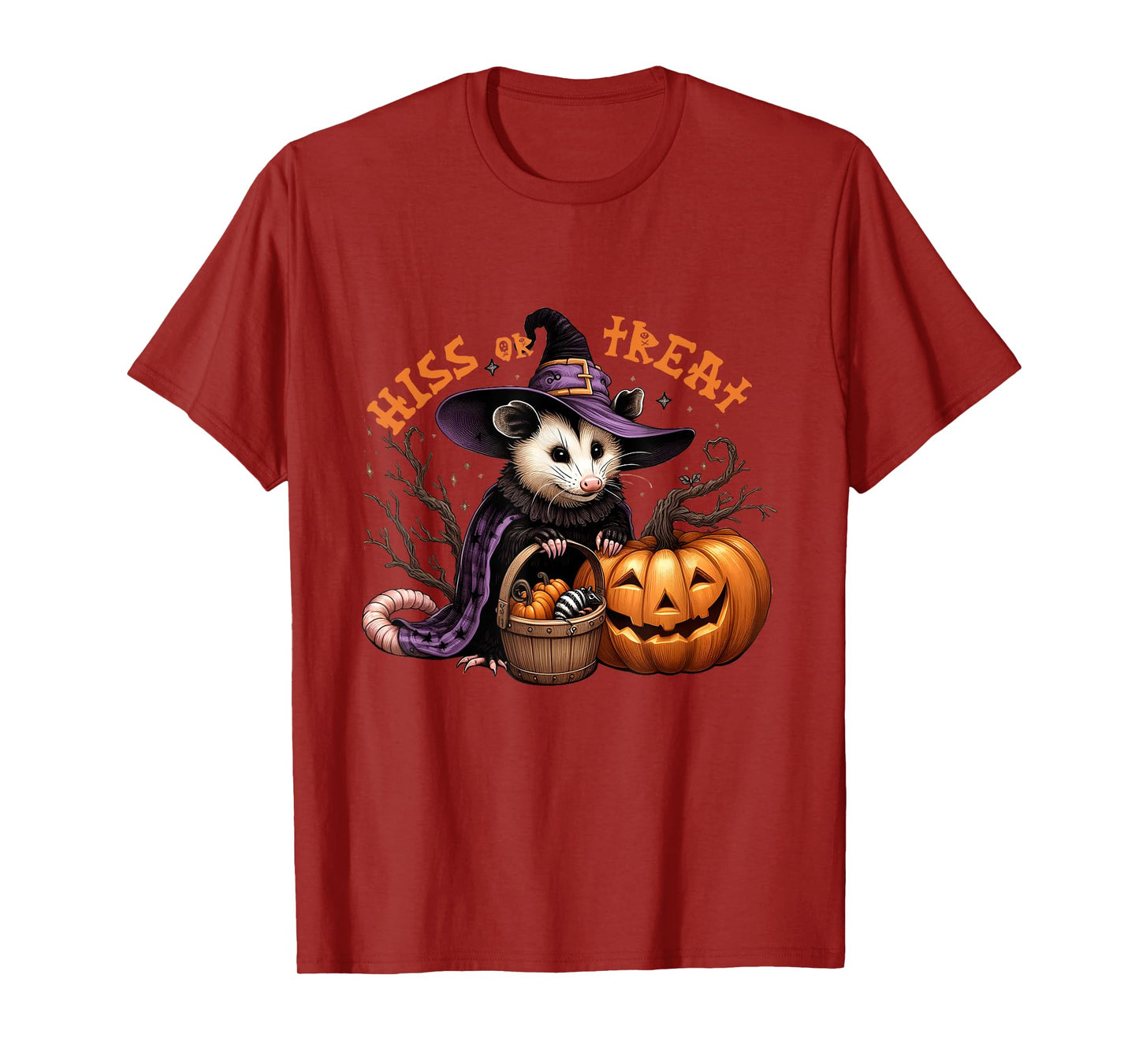 Hiss Or Treat Halloween Pumpkin Witch Opossum Scary Possum T-Shirt