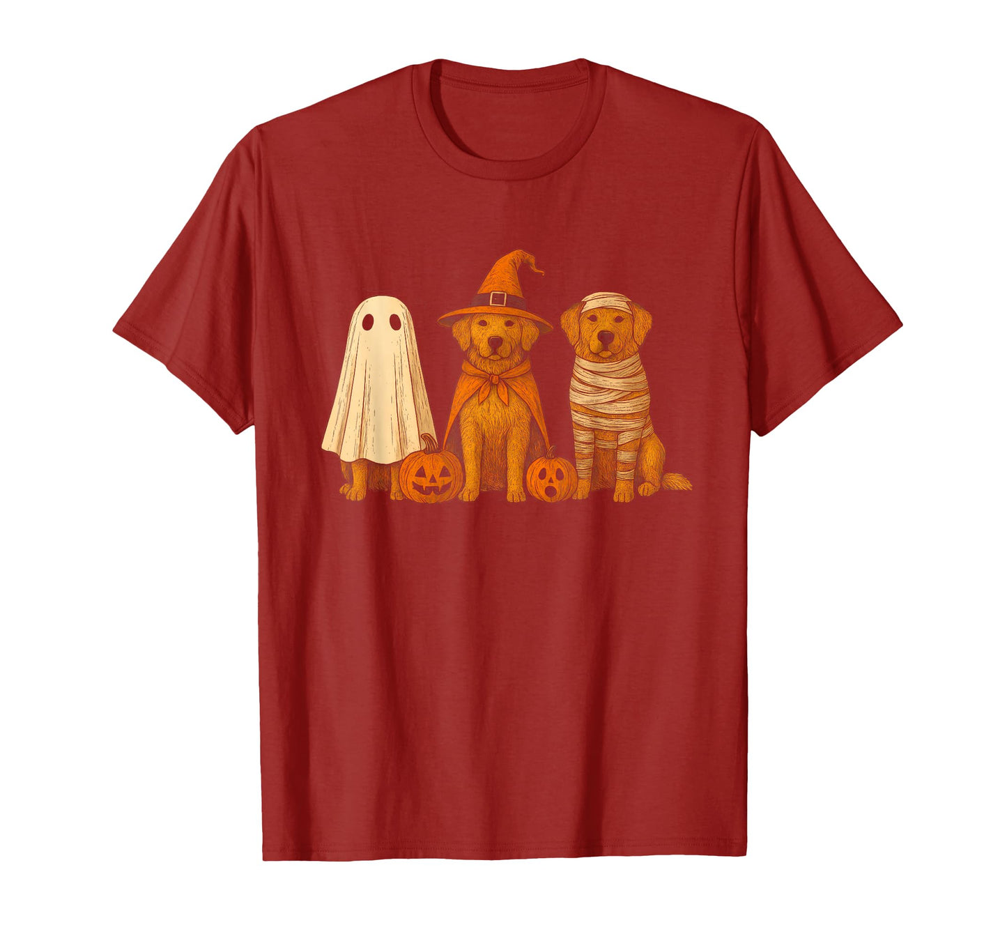 Retro Golden Retriever Witch Scary Halloween Pumpkin T-Shirt