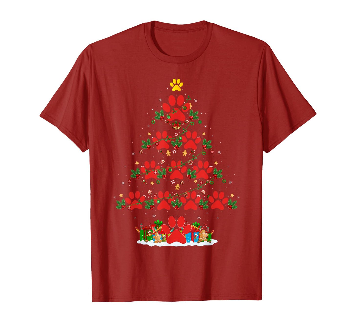 Cat Dog Paw Christmas Tree Pajamas Puppy Dog Cat Lover Xmas T-Shirt