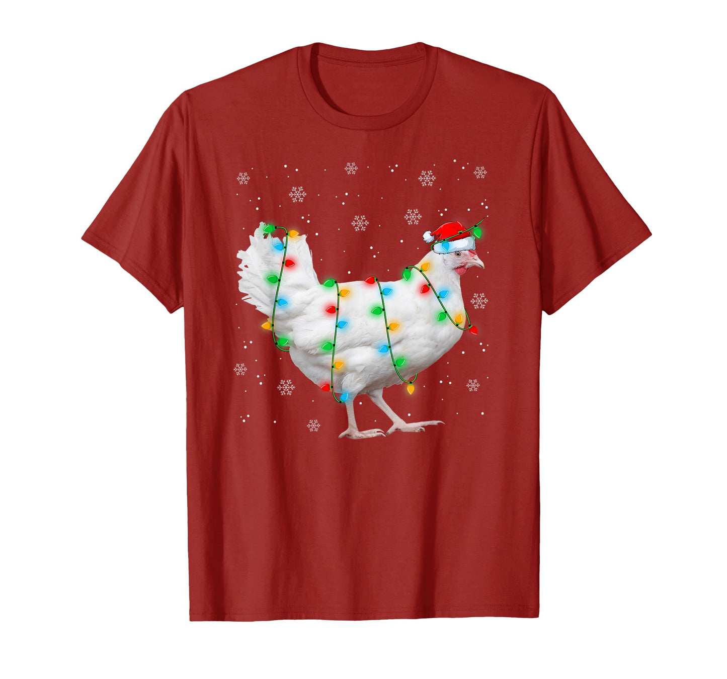Chicken Christmas Pajamas Xmas Lights Santa Hat Chicken T-Shirt