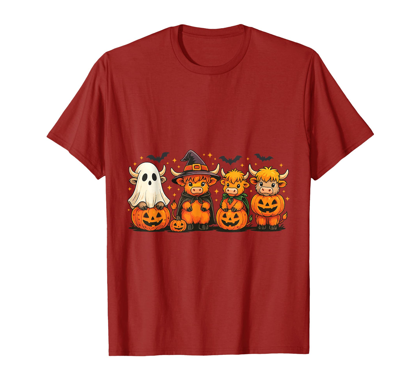 Witchy Highland Cow Halloween Pumpkin Farm Animal Shirt T-Shirt