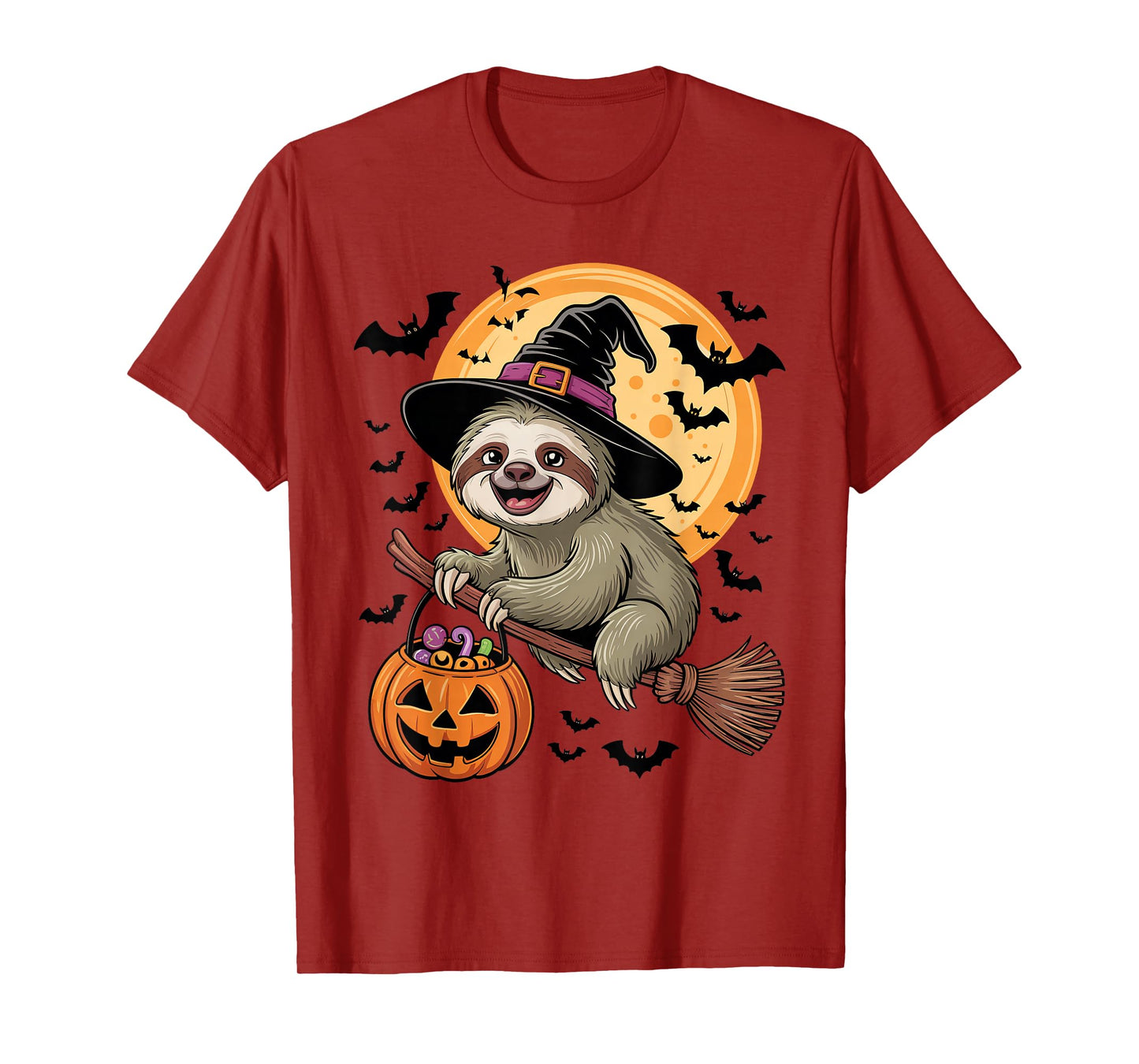 Sloth Witch Jack-o-Lantern Candy Bucket Halloween Costume T-Shirt