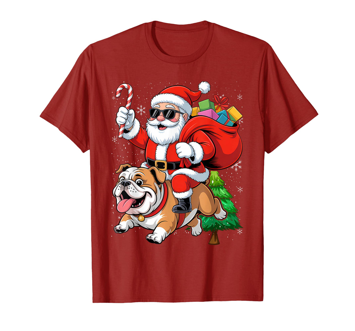 Christmas Santa Claus Riding English Bulldog Xmas Boys Dog T-Shirt