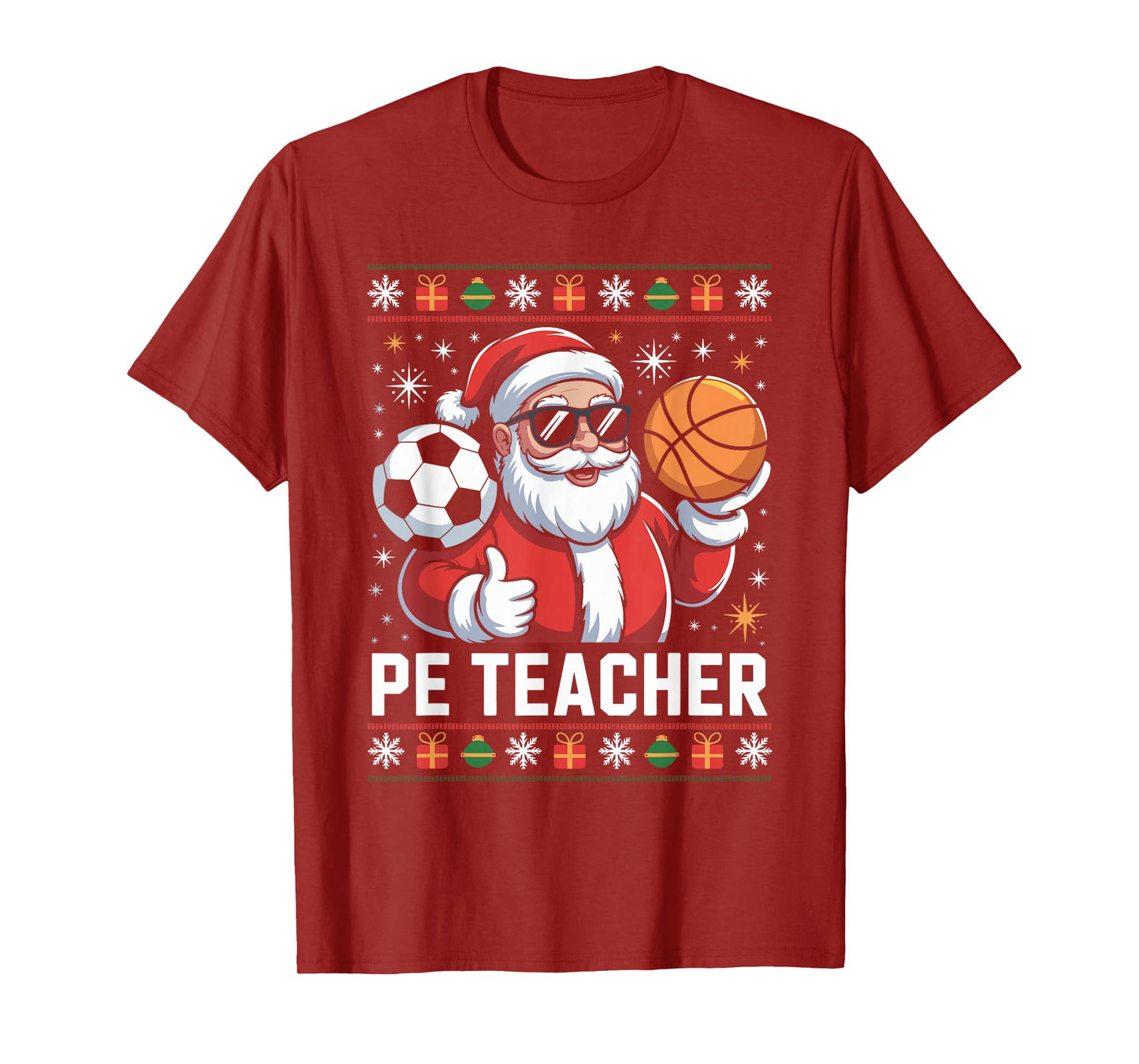 PE Teacher Santa Ugly Christmas Sweater Physical Education T-Shirt