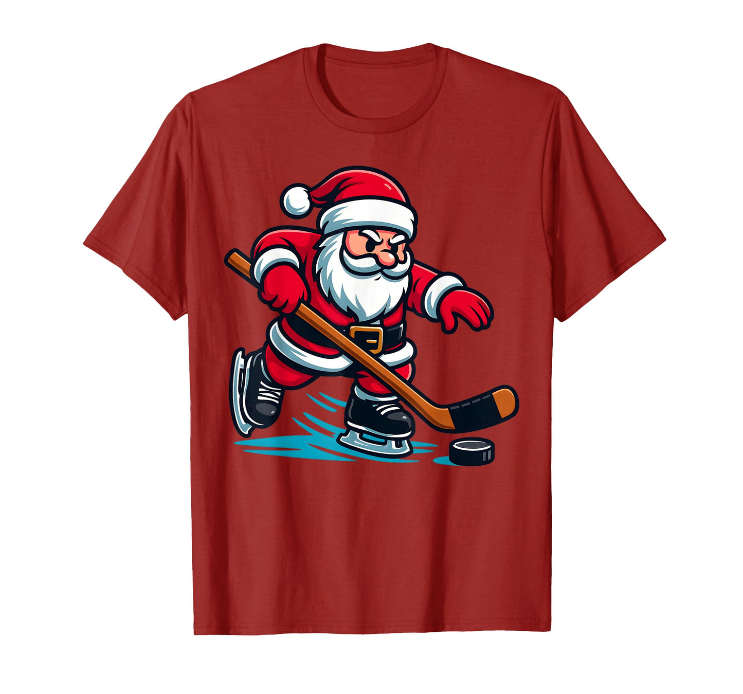 Santa Playing Ice Hockey Christmas Cute Xmas Men Kids Boys T-Shirt