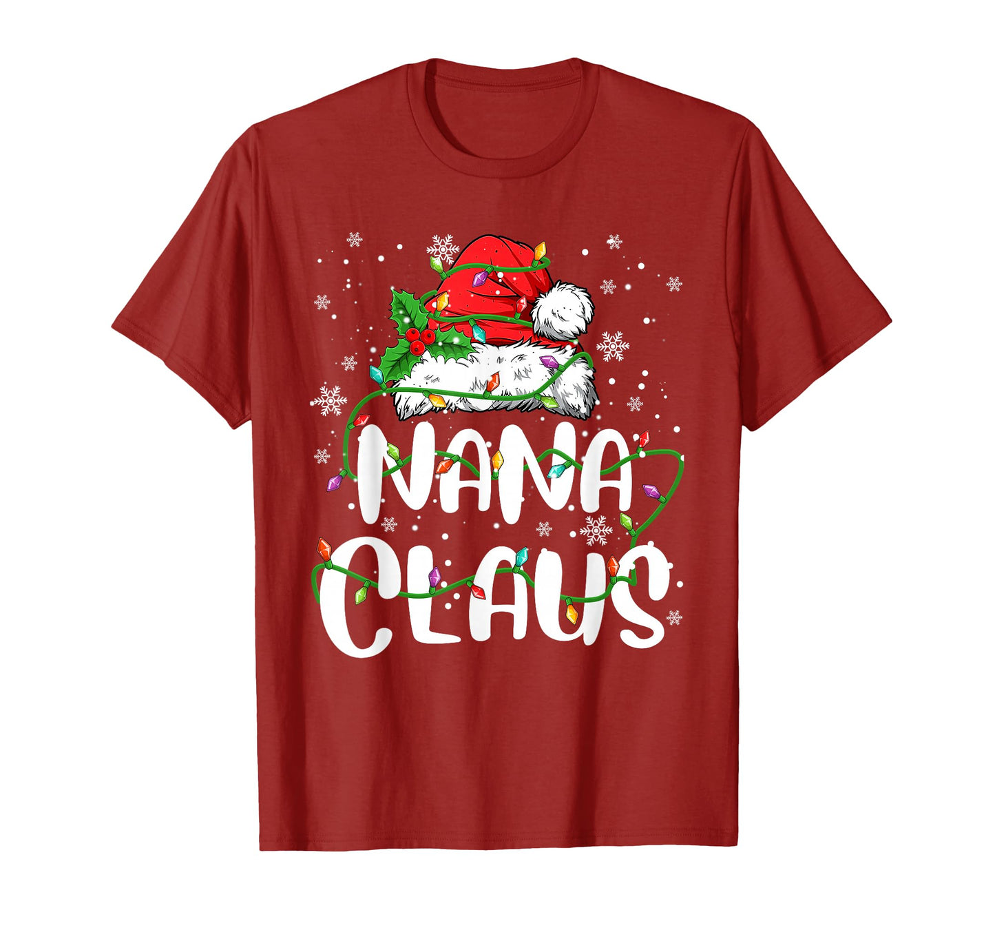 Nana Claus Xmas Christmas Lights Santa Hat Family Matching T-Shirt