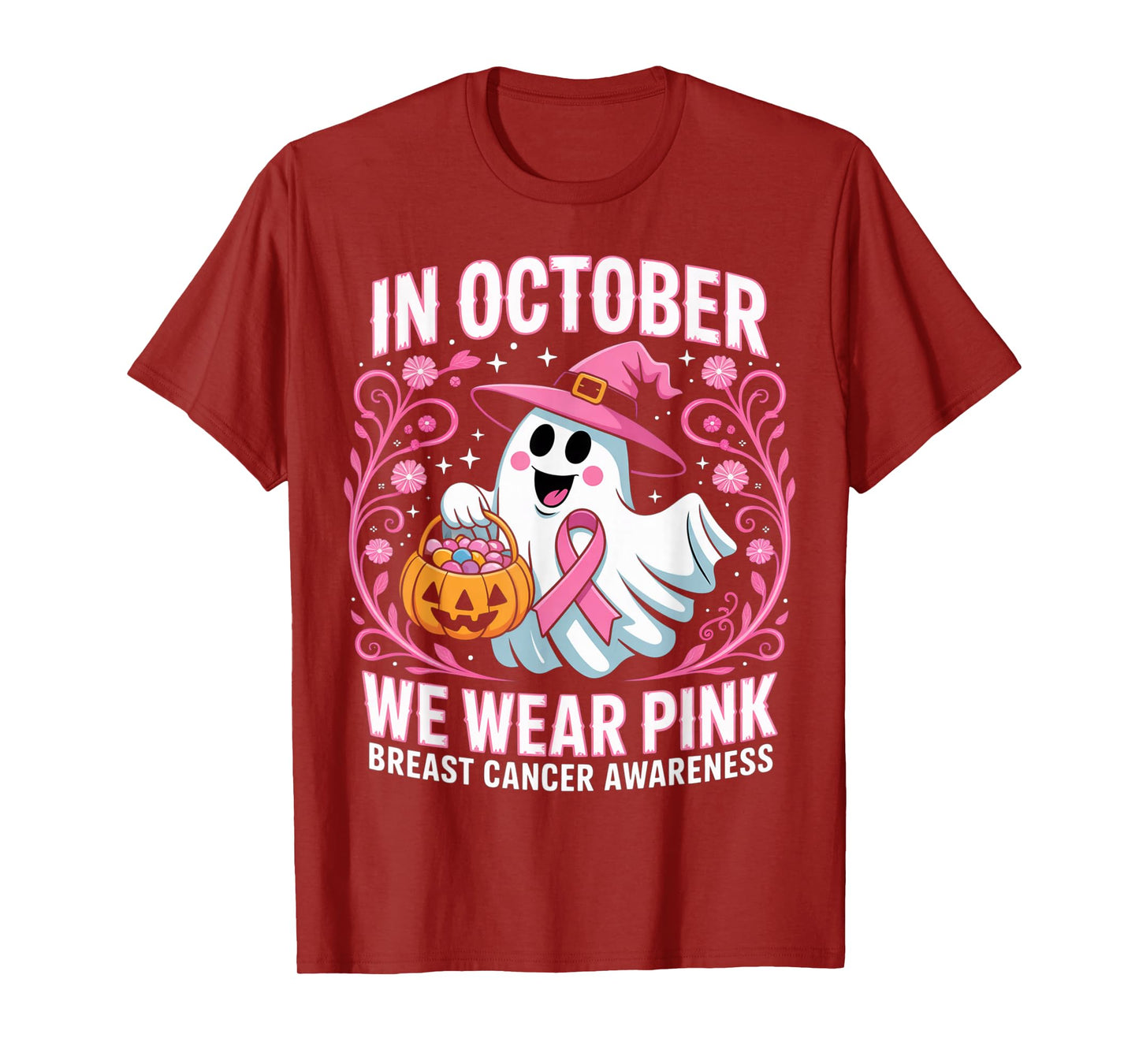 Breast Cancer Women Halloween in October We Wear Pink T-Shirt
