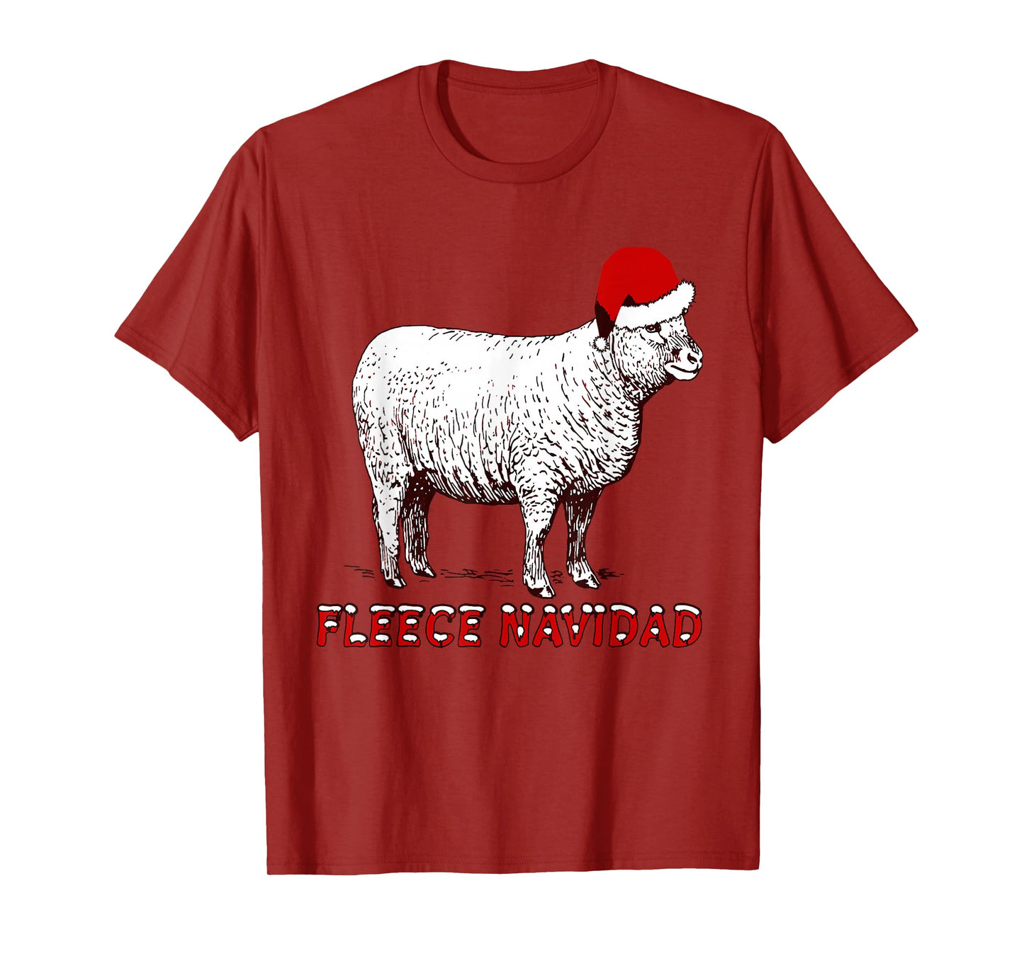 Sheep Wearing Santa Hat and Pun Fleece Navidad T-Shirt
