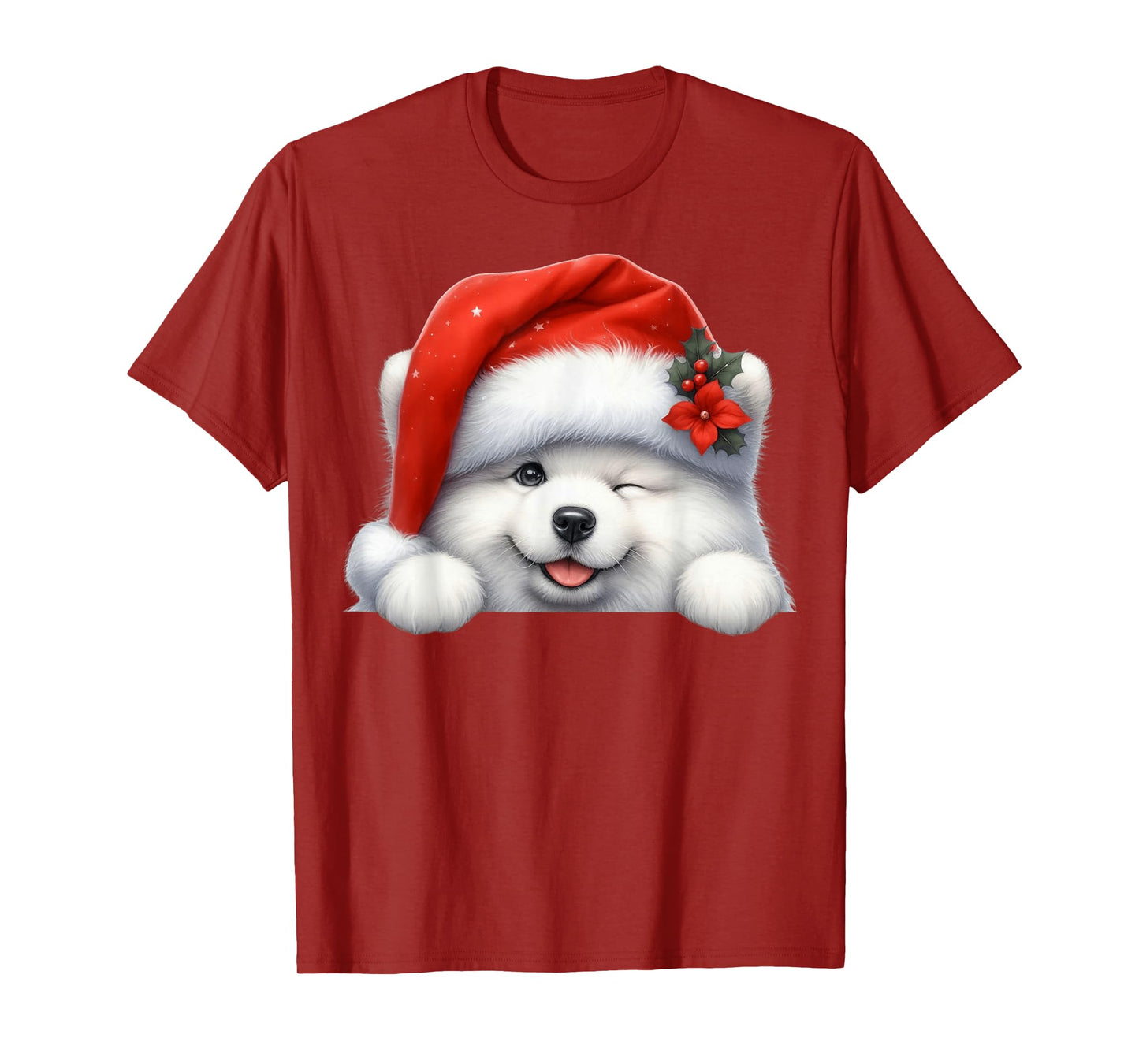 Samoyed Dog Christmas Santa Hat Dog Mom Dad T-Shirt