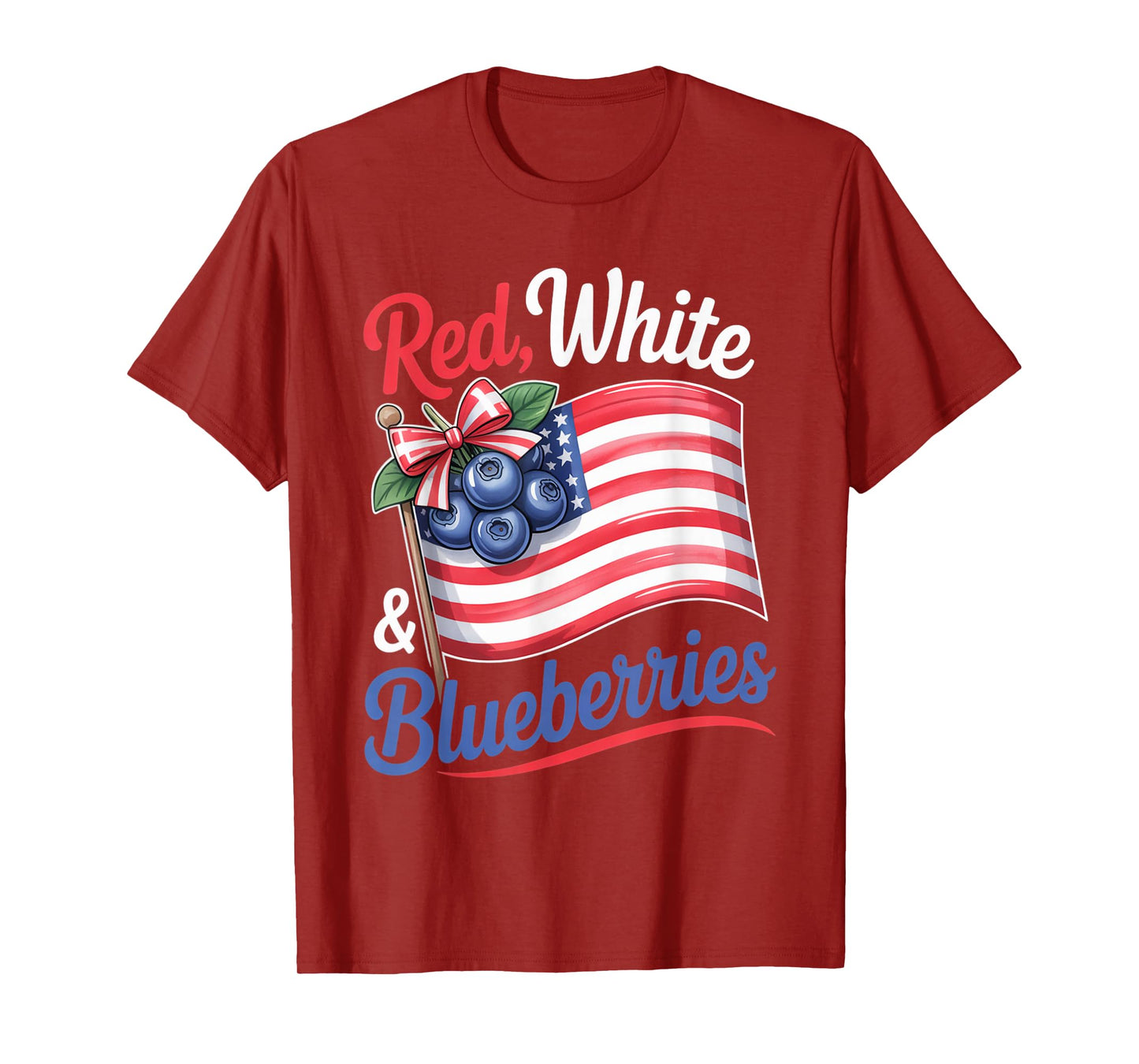 Red White & Blueberries Coquette Flag Bow T-Shirt