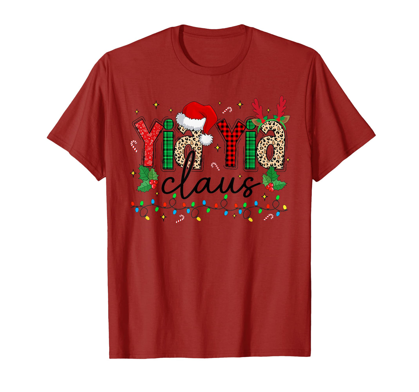 YIA YIA Claus Christmas Santa Hat Reindeer Grandma Grandkids T-Shirt
