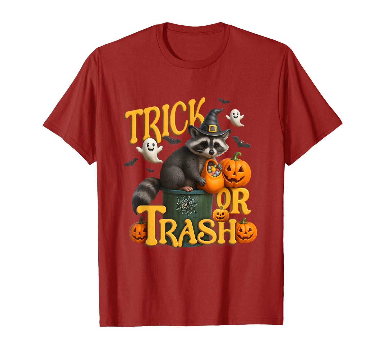 Funny Raccoon Witch Hat Trick or Trash Halloween Humor T-Shirt