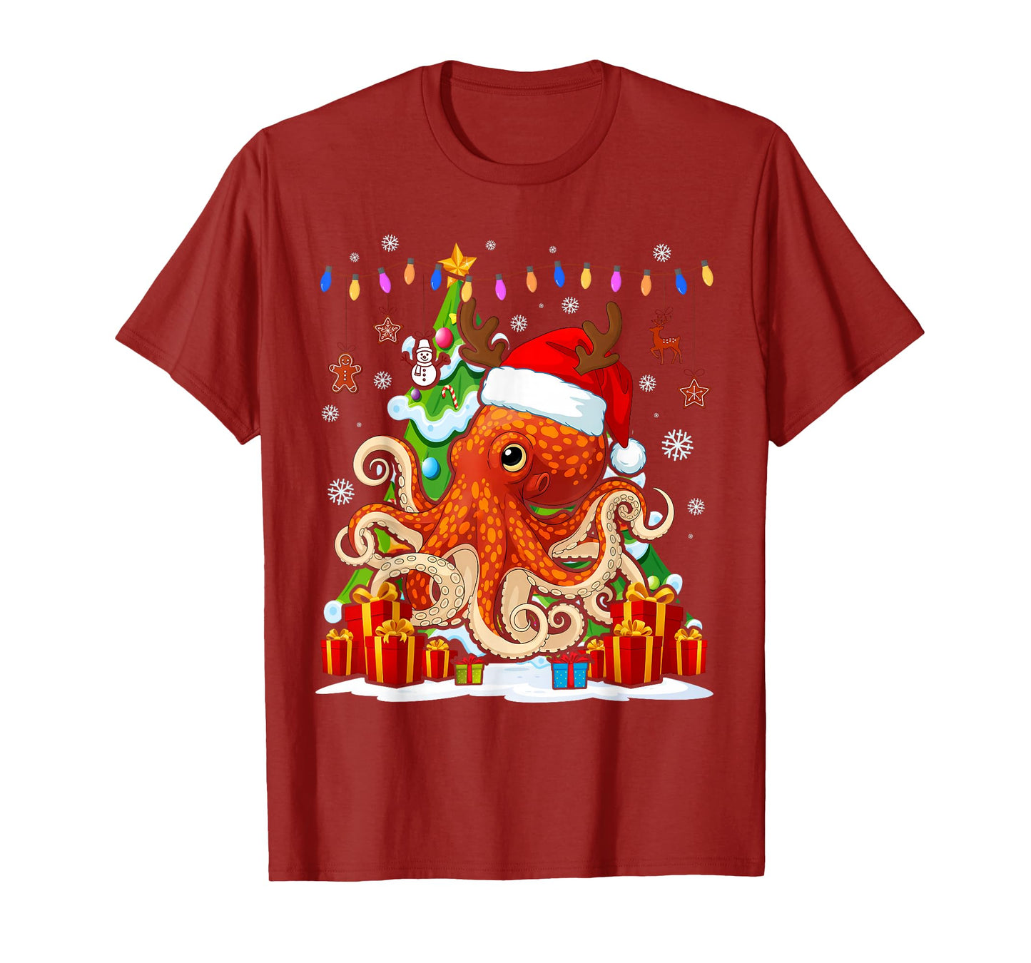 Christmas Octopus Funny Santa Reindeer Lover T-Shirt
